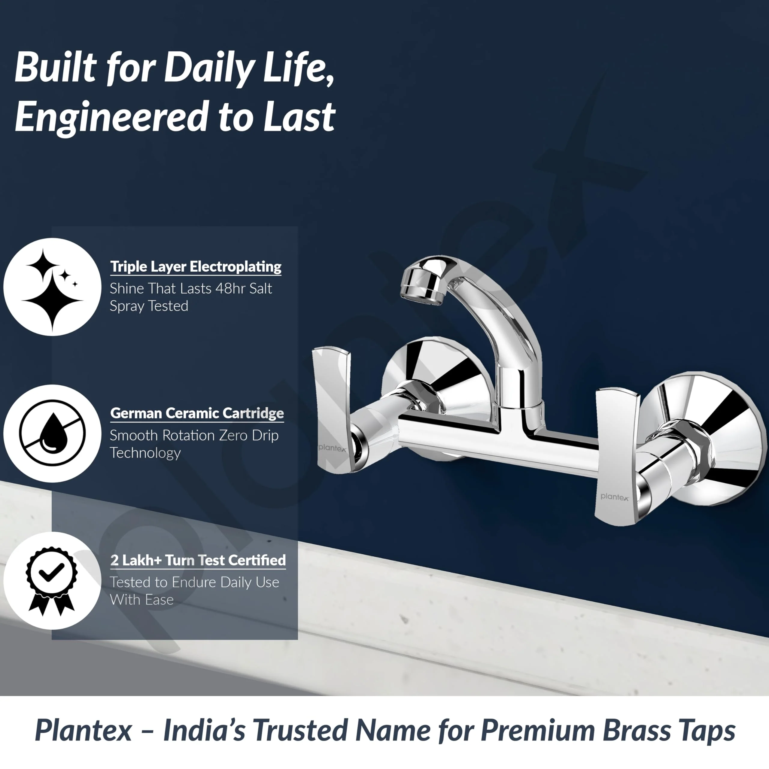 Plantex Sink Cock for Kitchen Sink/360 Degree Rotating with Foam Flow/Wall Mount Swan Neck with Wall Flange and Teflon Tape - Pack of 1 (Chrome, 3523) - Image 3