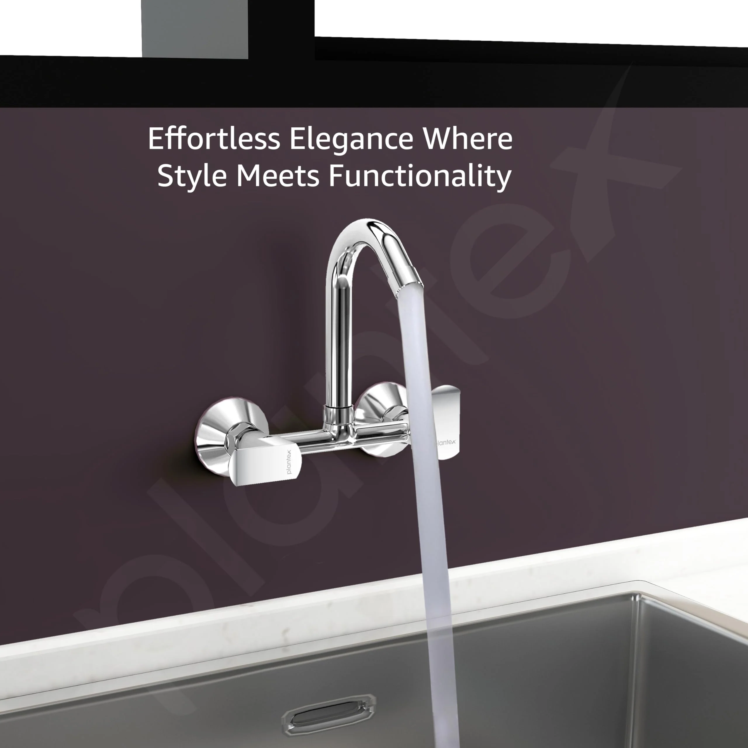 Plantex Sink Mixer for Kitchen/360 Degree Rotating Spout/Hot & Cold Water Mixer/Wall Mount Sink Mixer with Teflon Tap - Pack of 1 (Chrome, Kroma) - Image 2