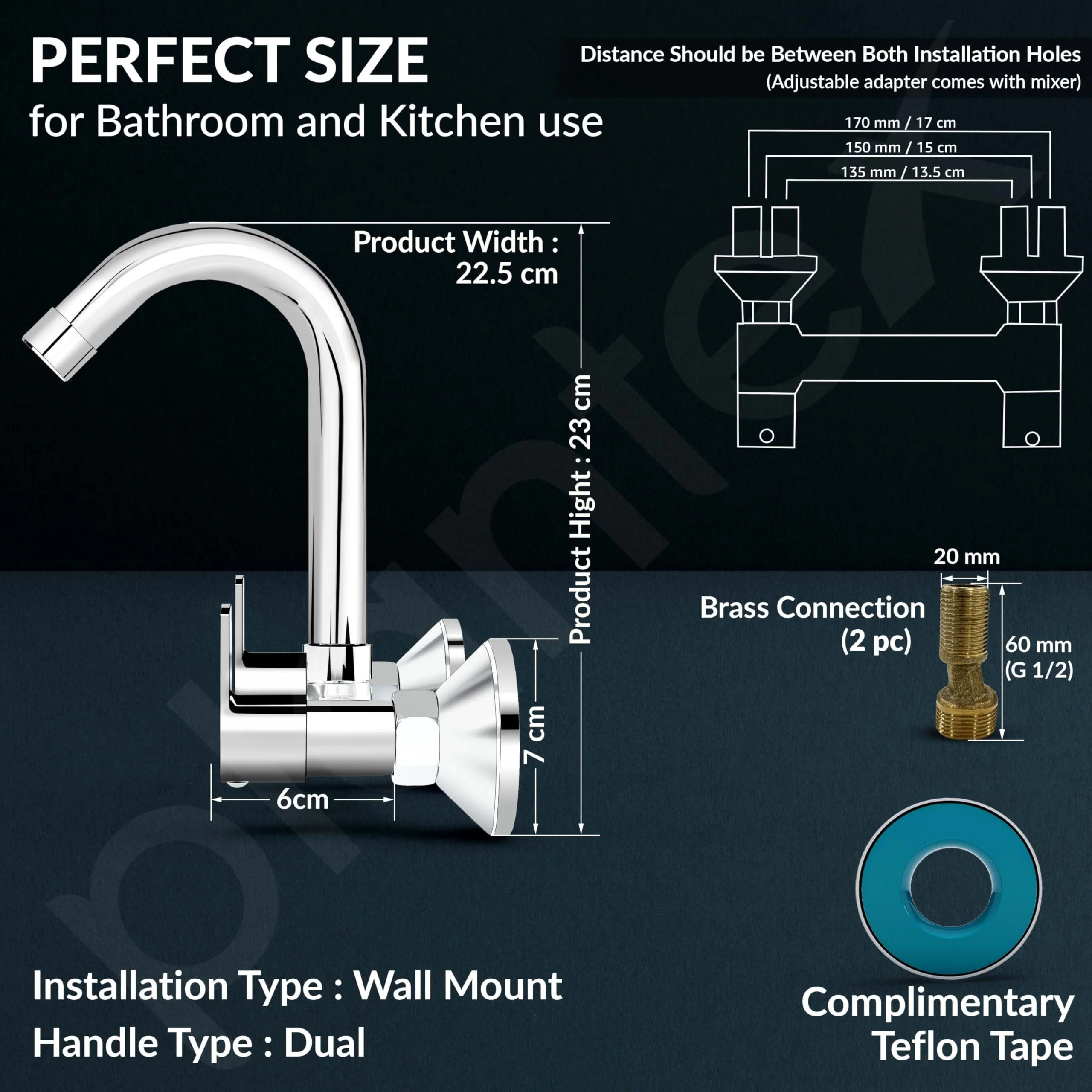 Plantex Sink Mixer Tap for Kitchen with 360° Swivel Spout/Hot and Cold Water Tap with Wall Flange and Teflon Tape/Brass Spindle Sink Tap (Saga-Chrome) - Image 2