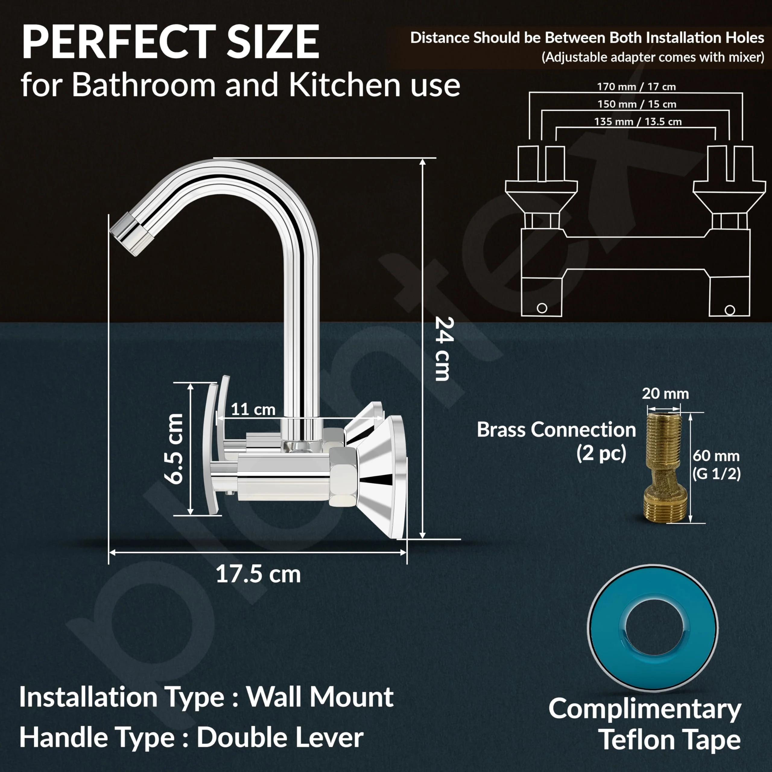 Plantex Sink Mixer Tap Hot and Cold/Mixer Tap for Kitchen Sink with Brass Spindle/Kitchen Sink Faucet with Wall Flange and Teflon Tape (Samar-Chrome) - Image 4