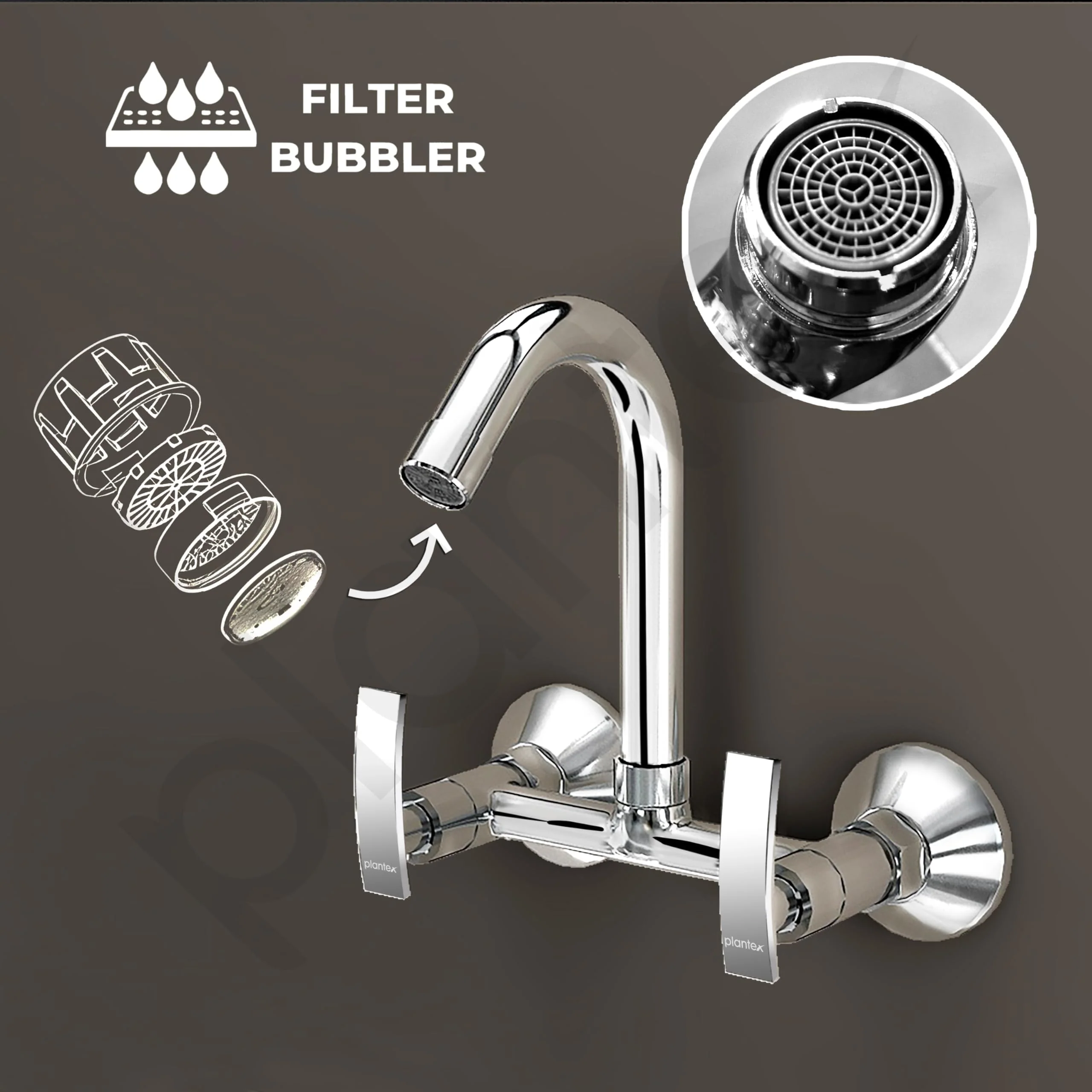Plantex Sink Mixer Tap Hot and Cold/Mixer Tap for Kitchen Sink with Brass Spindle/Kitchen Sink Faucet with Wall Flange and Teflon Tape (Samar-Chrome) - Image 5