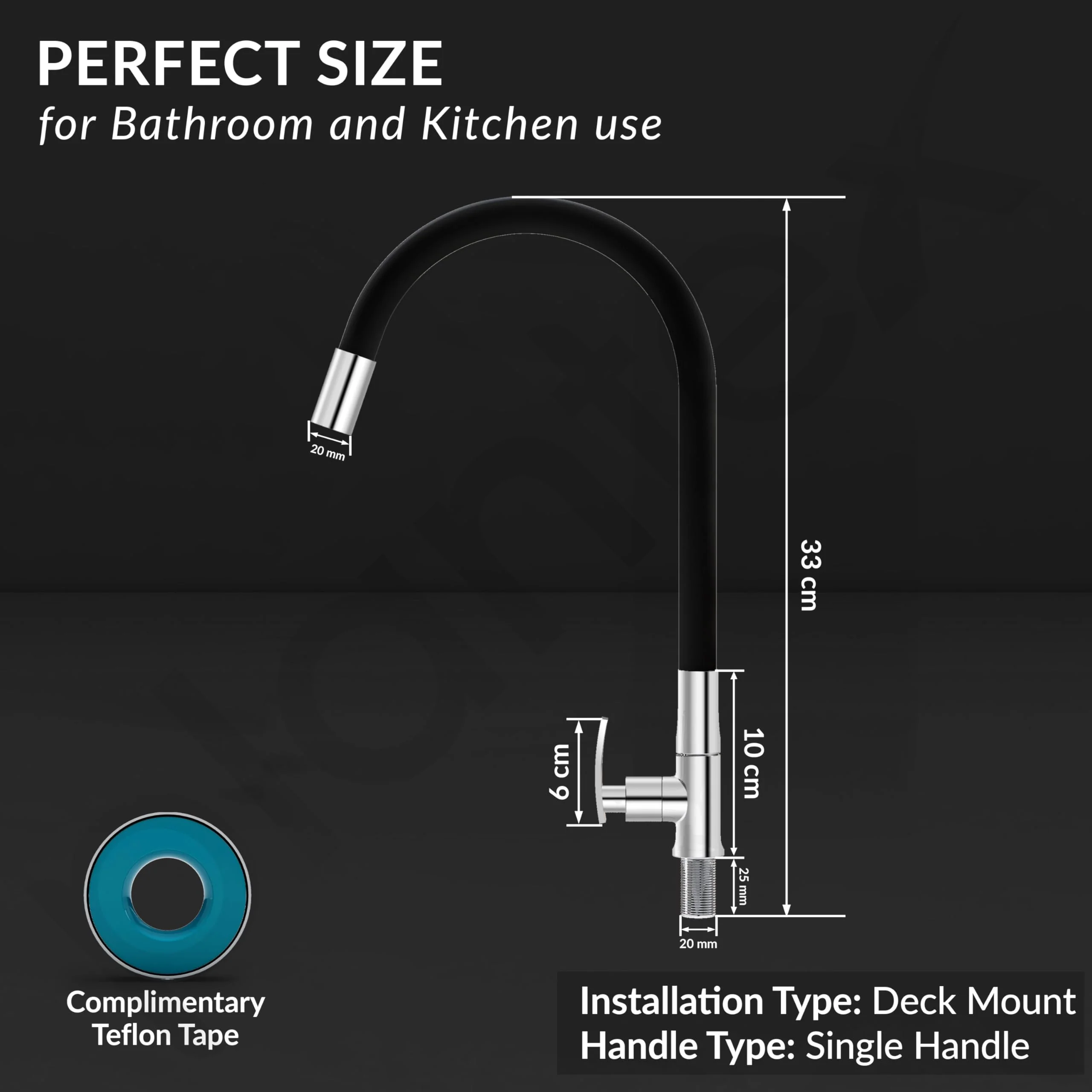 Plantex Sink Tap For Basin With Water Saving Nozzle For Sink Tap/Flexible Silicone Swivel Spout Kitchen Faucet/Water Tap For Kitchen Sink-(COL-1012B), Black - Image 4