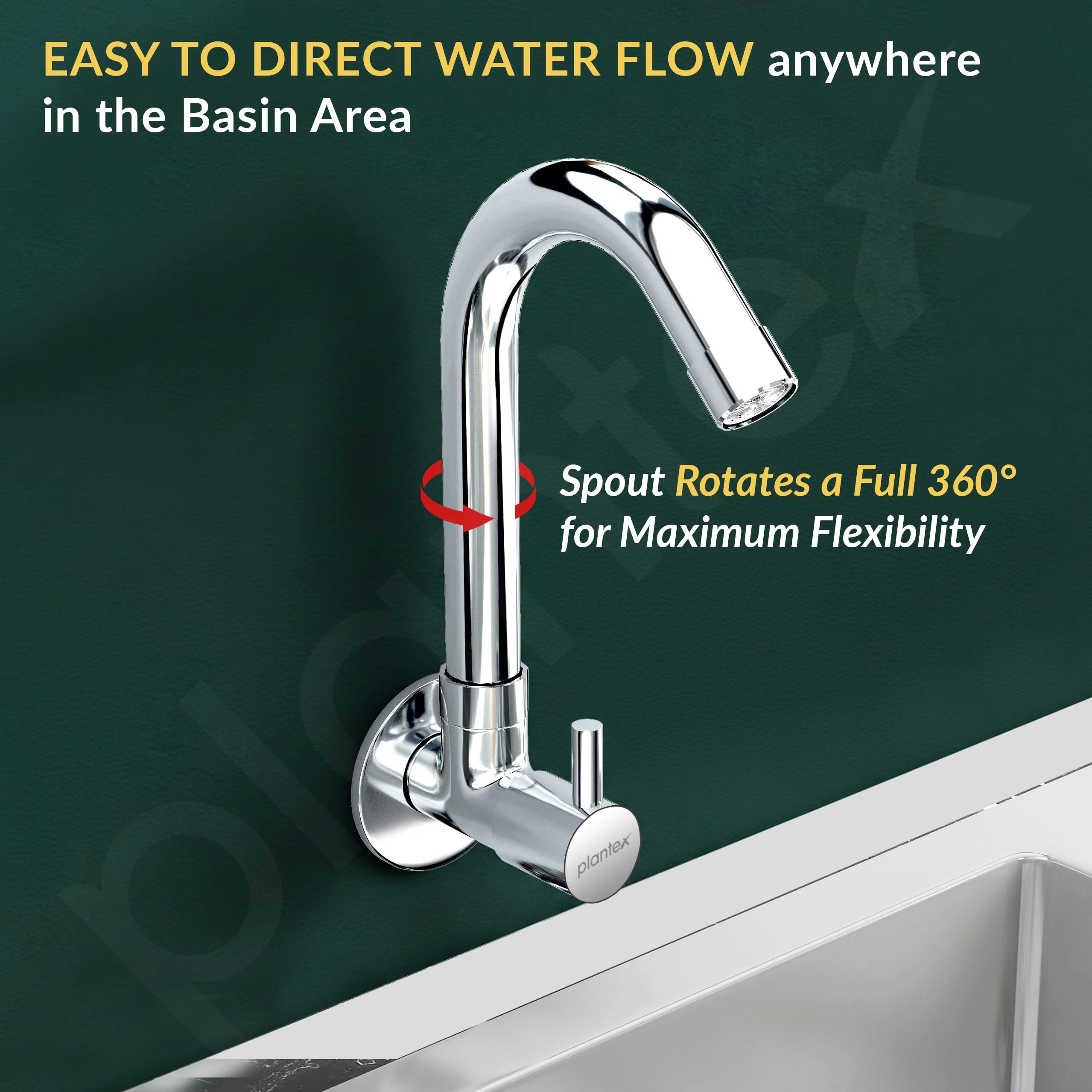 Plantex Sink Tap for Kitchen Basin/Wall Mount Kitchen Sink Tap with Wall Flange and Water Saving -(MKS-1277-Chrome) - Image 6