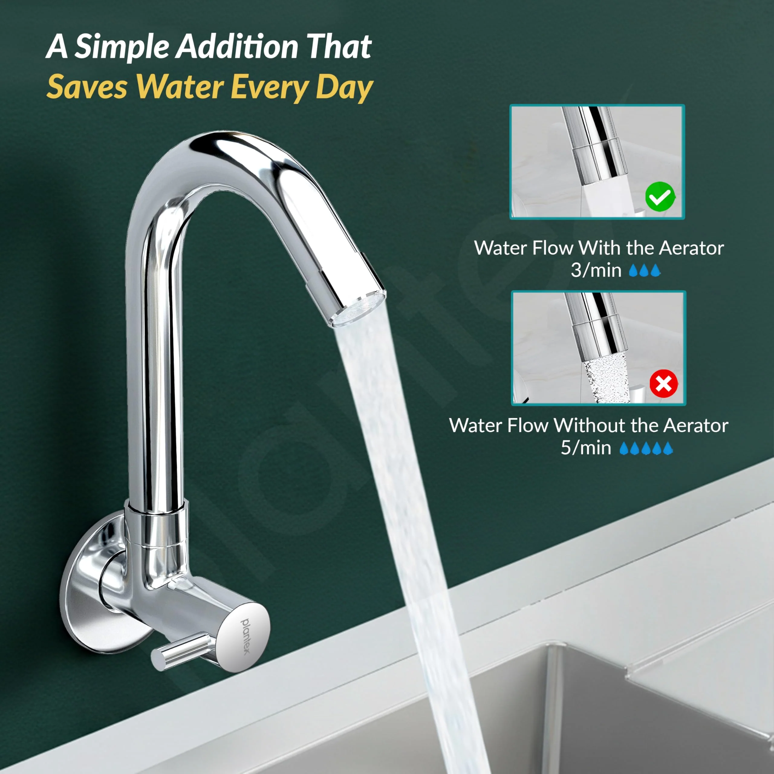 Plantex Sink Tap for Kitchen Basin/Wall Mount Kitchen Sink Tap with Wall Flange and Water Saving -(MKS-1277-Chrome) - Image 7