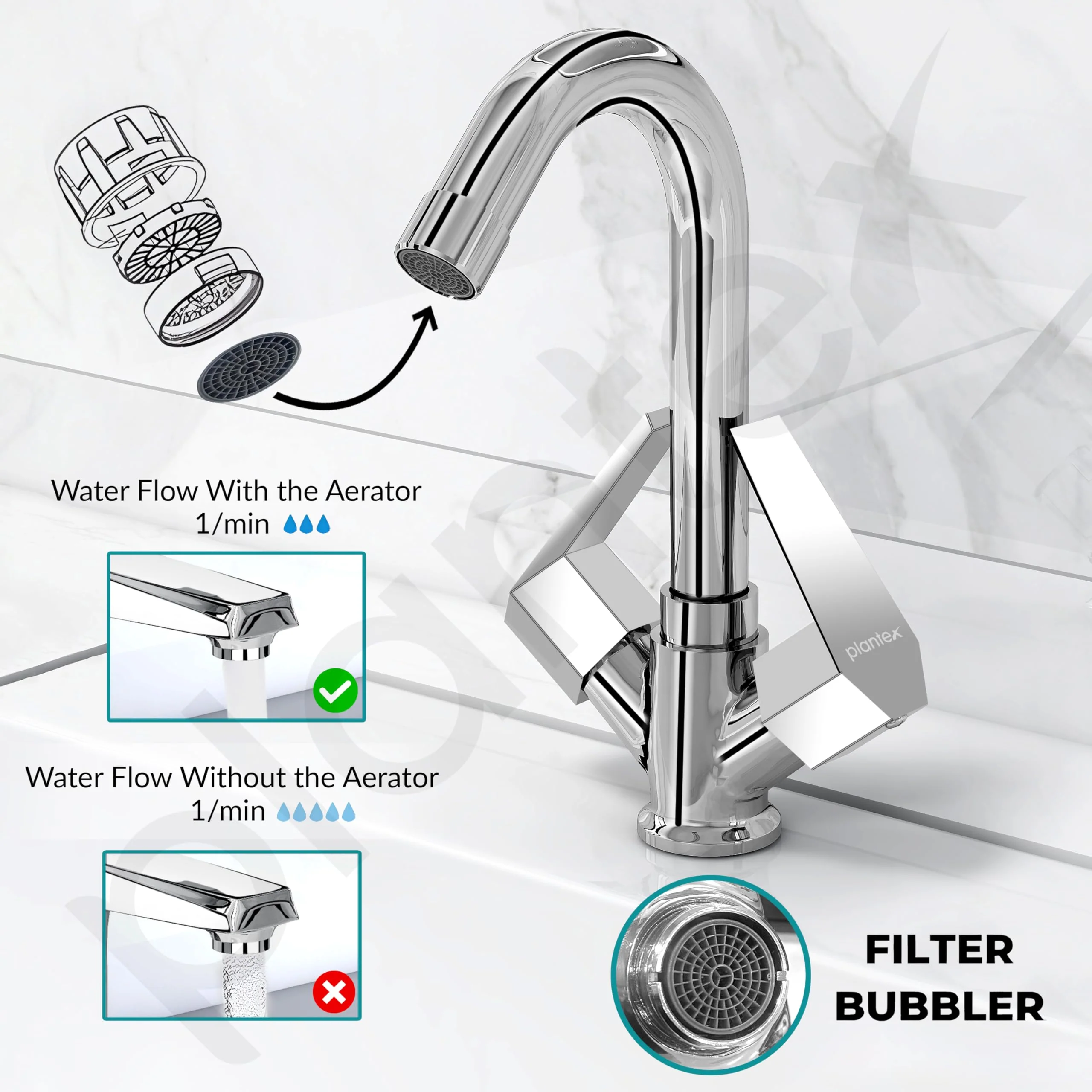 Plantex Sink Tap for Kitchen Basin with Teflon Tape/Kitchen Mixer Tap with 360° Swivel Spout/Hot and Cold Mixer (Celesiya-1240-Chrome) - Image 6