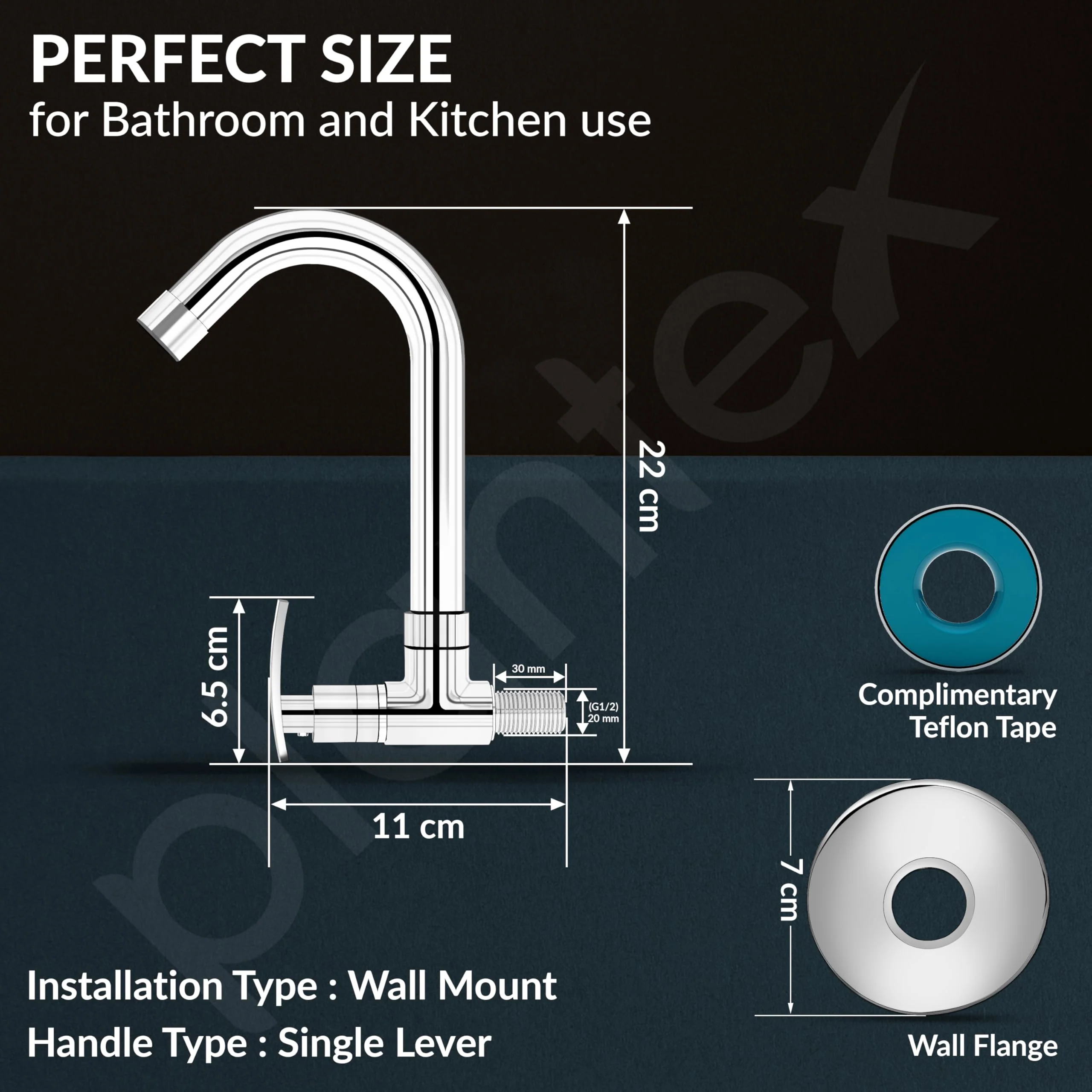 Plantex Sink Tap for Kitchen Basin with Water-Efficient Tap Aerator/Brass Spindle Kitchen Sink Spout with Wall Flange with Teflon Tape/Wash Basin Tap-(SMR-1267-Chrome) - Image 3
