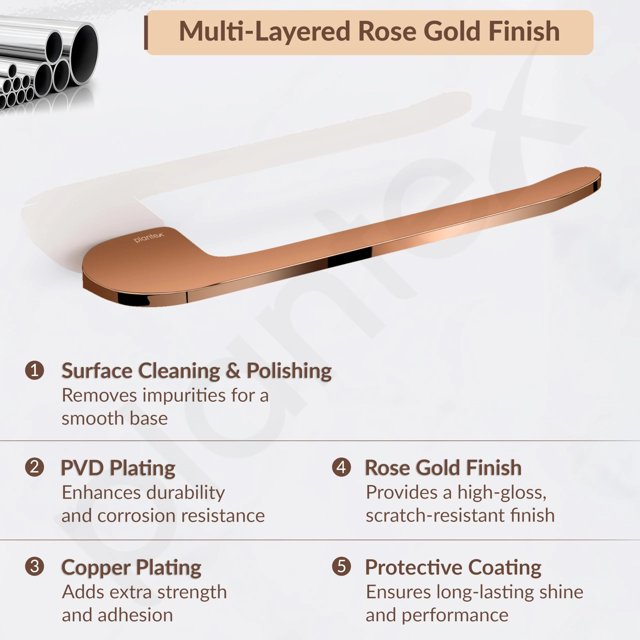 Plantex Smero Brass Towel Hanger for Wash Basin/Napkin Holder for Bathroom/Towel Ring/Towel Holder/Bathroom Accessories (Smart - PVD Rose Gold Finish) - Image 3