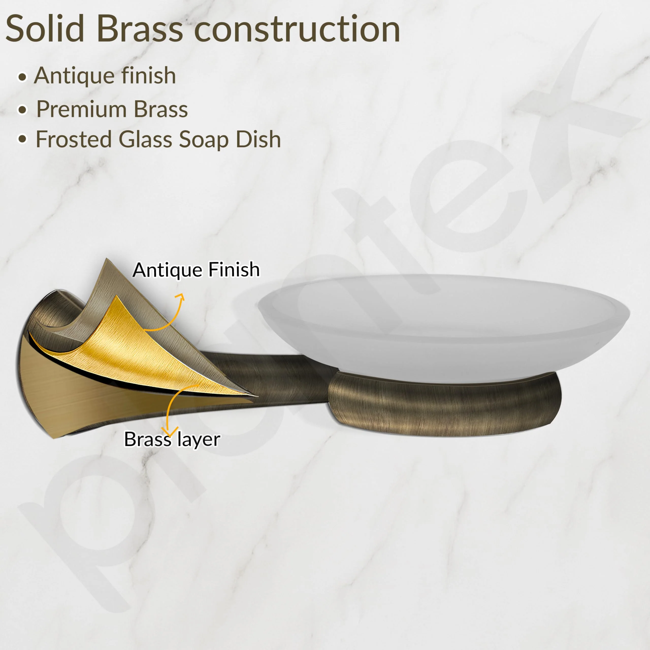 Plantex Smero Pure Brass Glass Soap Holder for Bathroom & Kitchen/Soap Stand/Case/Dish/Bathroom Accessories - Contrive (Rich Antique) - Image 3