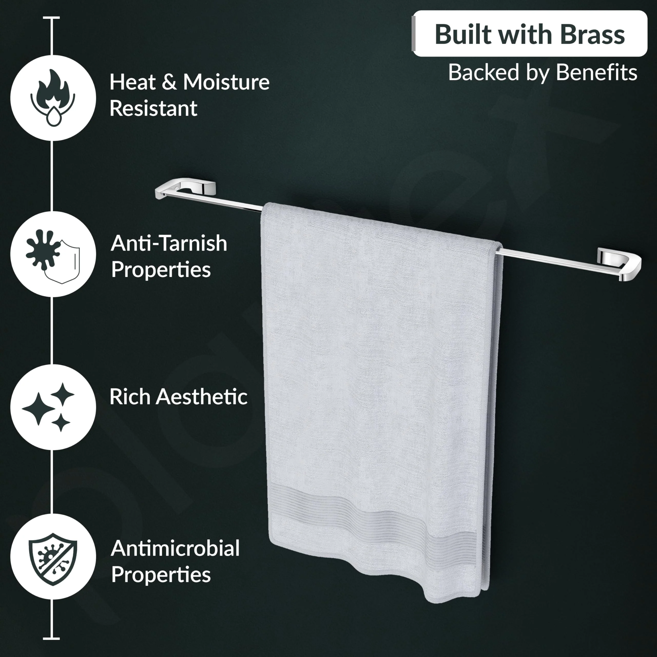 Plantex Smero Pure Brass Single Towel Rod/Towel Hanger for Bathroom/Towel Stand/Holder/Bathroom Accessories - Aqua(Chrome) - Image 4