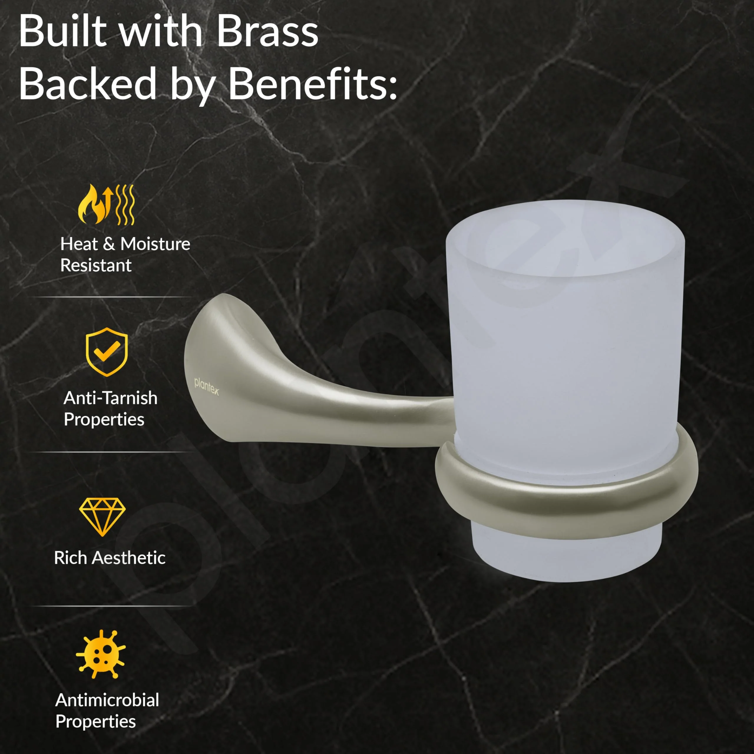Plantex Smero Pure Brass Tooth Brush Holder/Tumbler Holder/Toothpaste Holder/Bathroom Accessories - Effect (Satin Matt) - Image 2
