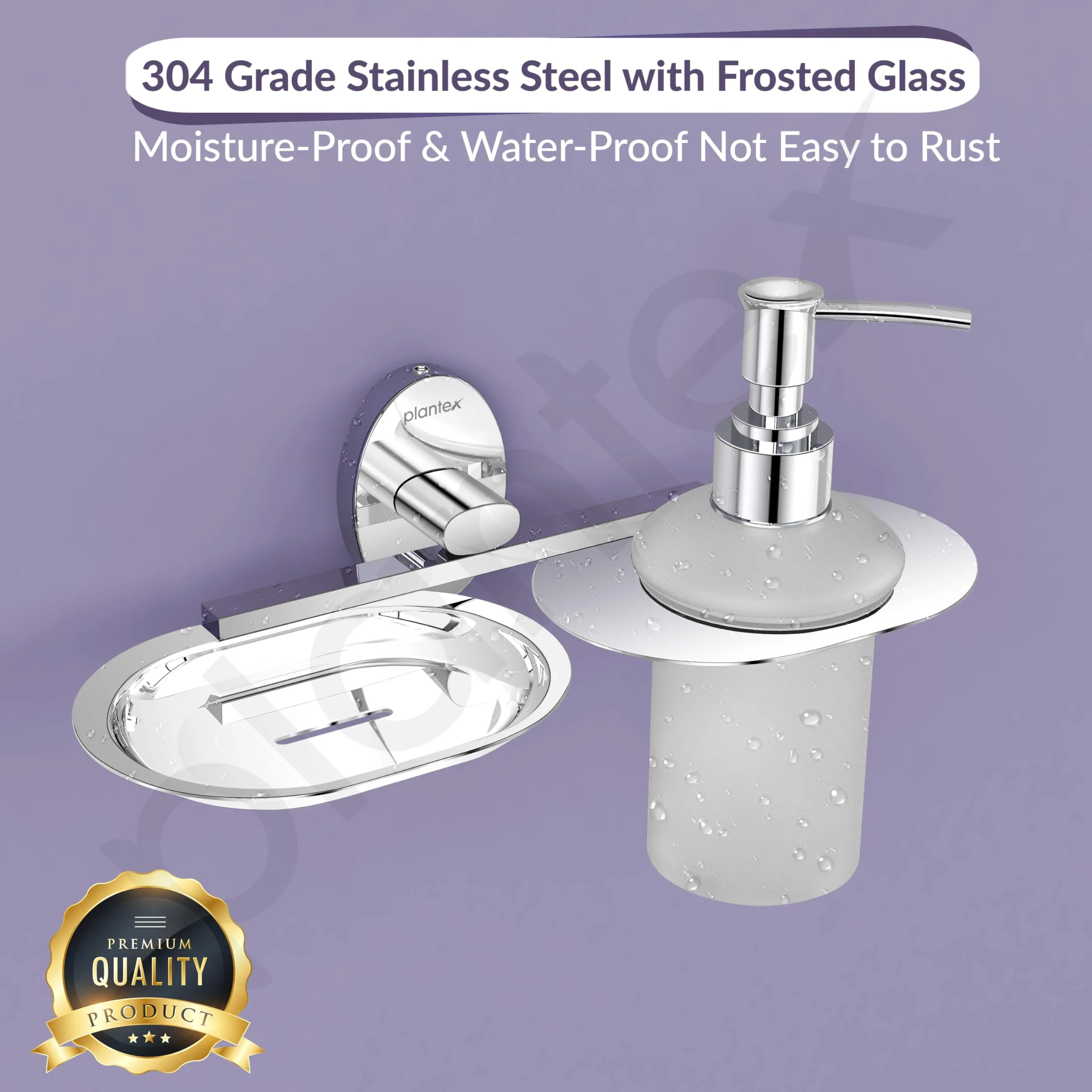 Plantex Soap Holder with Liquid Soap Dispenser/304 Grade Stainless Steel Soap Dish/Shampoo Dispenser/Soap Case/Handwash Dispenser/Bathroom Accessories - (Olive - Chrome) - Image 7