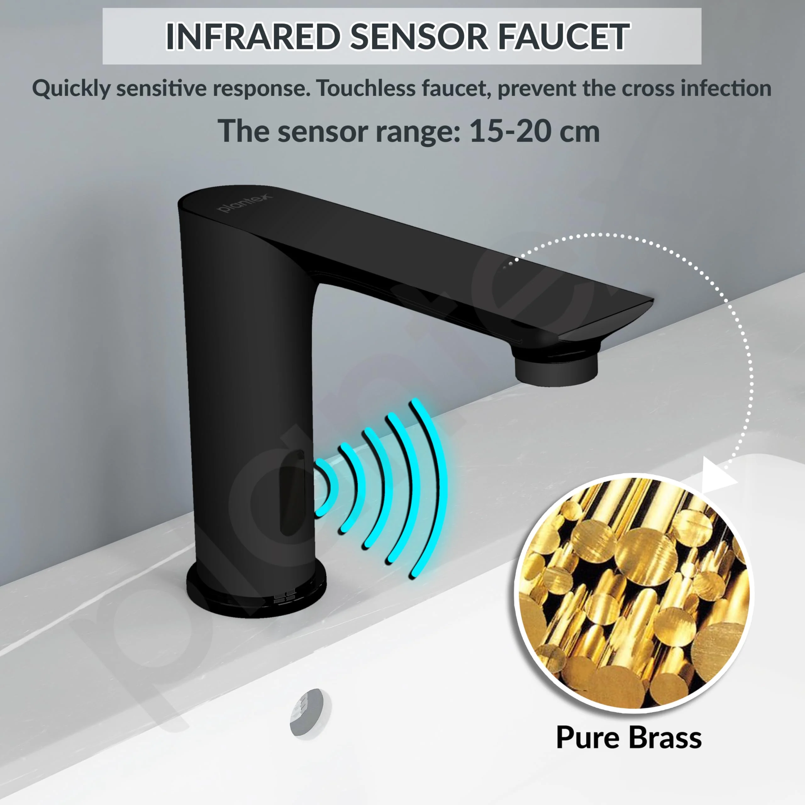 Plantex Solid Brass Automatic Touchless Faucet for Wash Basin/Sensor Tap for Kitchen Sink/Electronic Basin Tap/Sink Tap for Kitchen Basin (Black) - Image 2