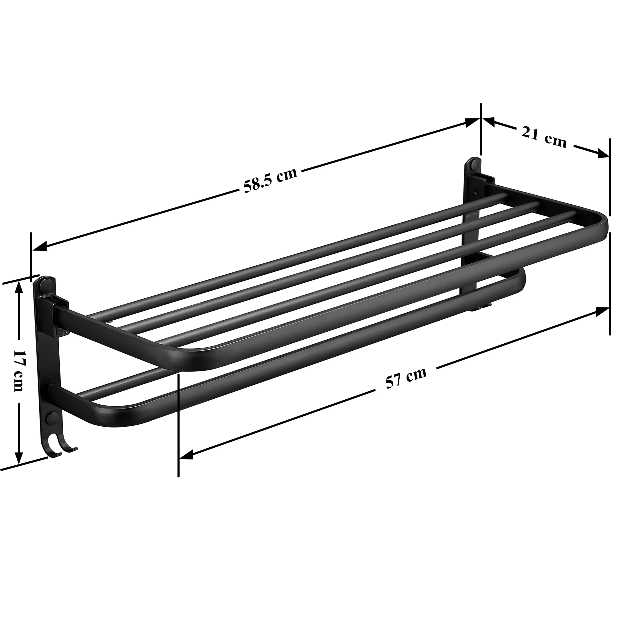 Plantex Space Aluminium Folding Towel Rack with Fix Towel Rod/Towel Bar for Bathroom/Towel Hanger with Hook/Bathroom Accessories (963, Black) - Pack of 1 - Image 3