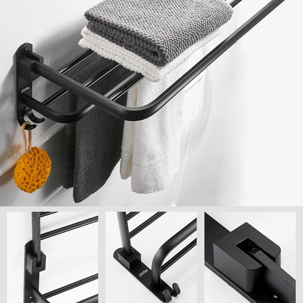 Plantex Space Aluminium Folding Towel Rack with Fix Towel Rod/Towel Bar for Bathroom/Towel Hanger with Hook/Bathroom Accessories (963, Black) - Pack of 1 - Image 4
