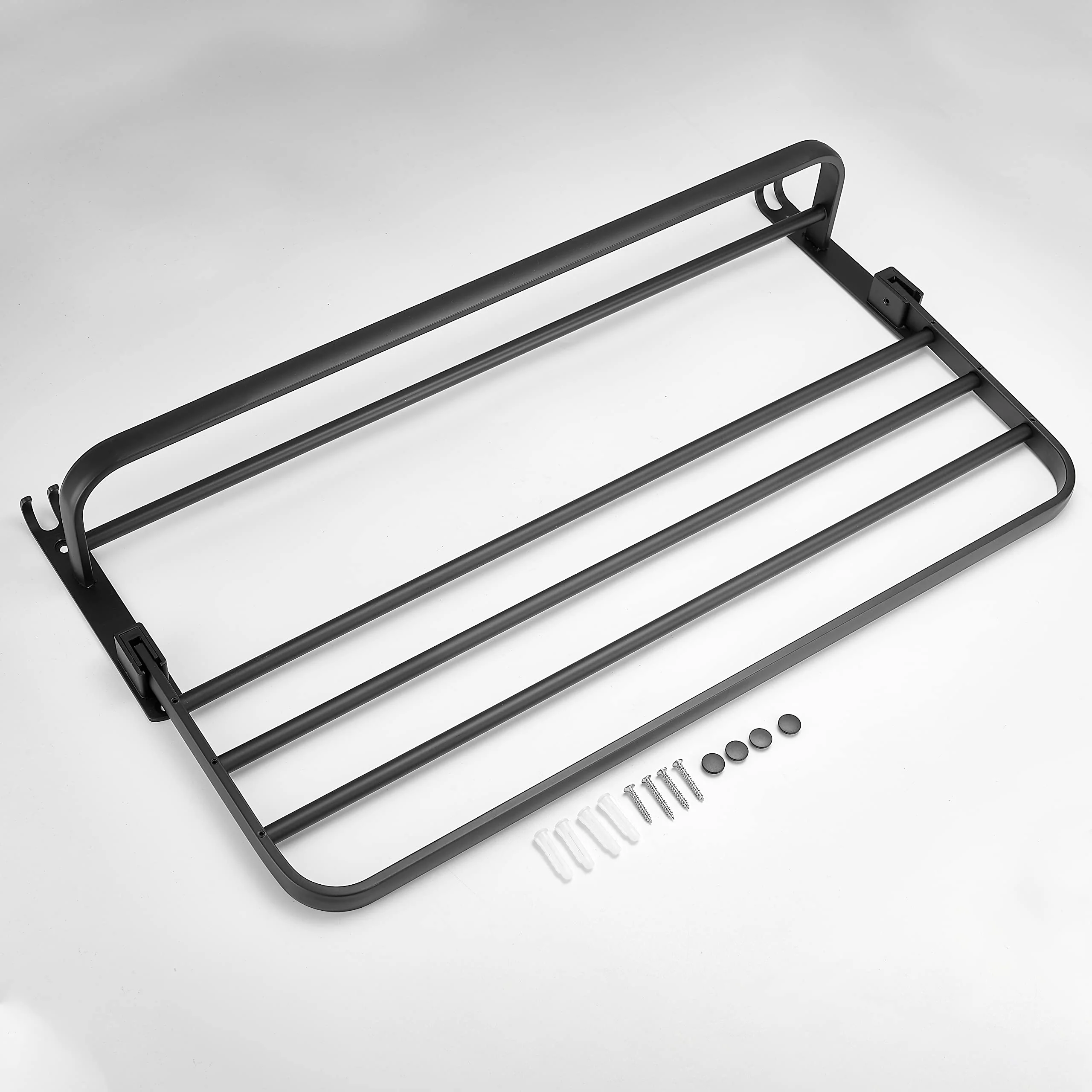 Plantex Space Aluminium Folding Towel Rack with Fix Towel Rod/Towel Bar for Bathroom/Towel Hanger with Hook/Bathroom Accessories (963, Black) - Pack of 1 - Image 6