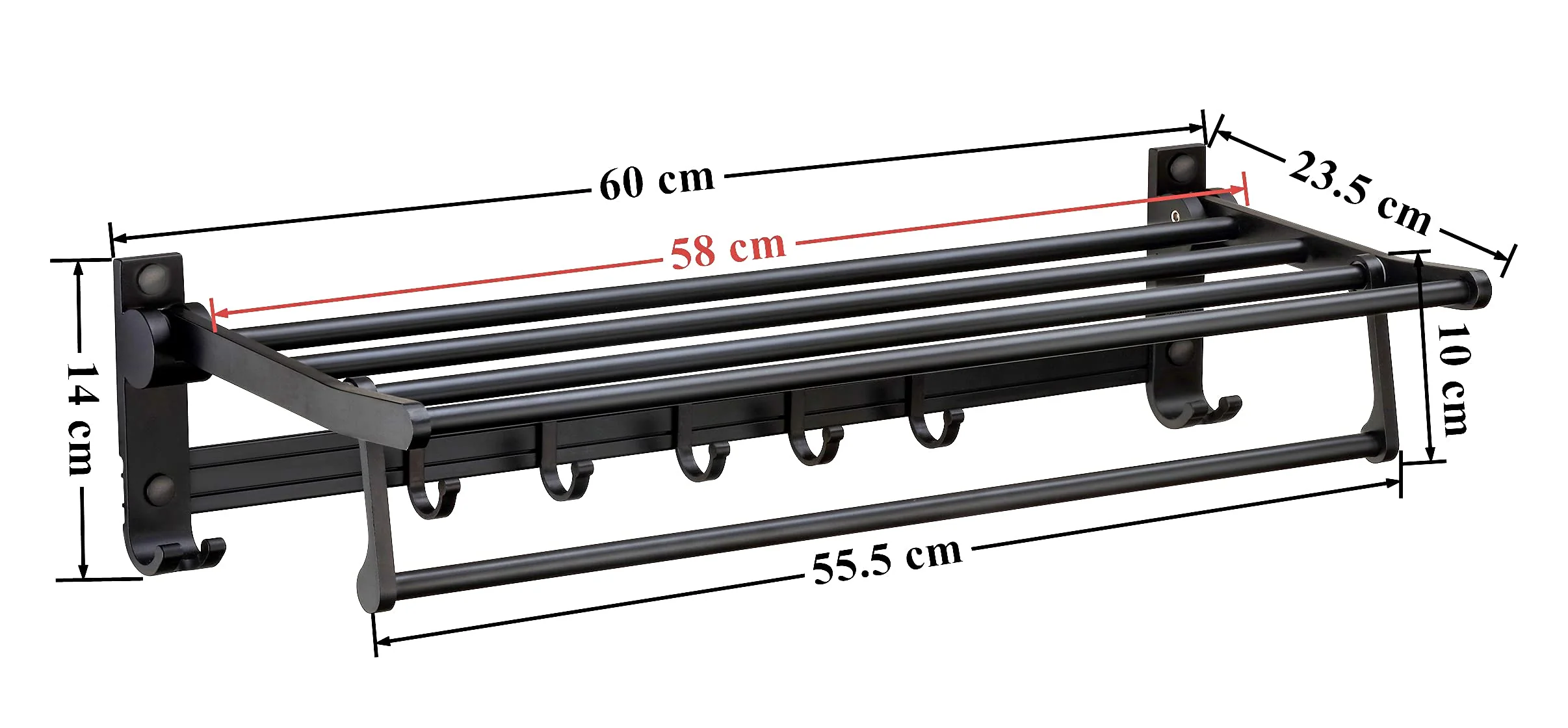 Plantex Space Aluminum Folding Towel Rack/Towel Stand/Hanger/Bathroom Accessories (24 Inches, Black-Matt) - Image 2