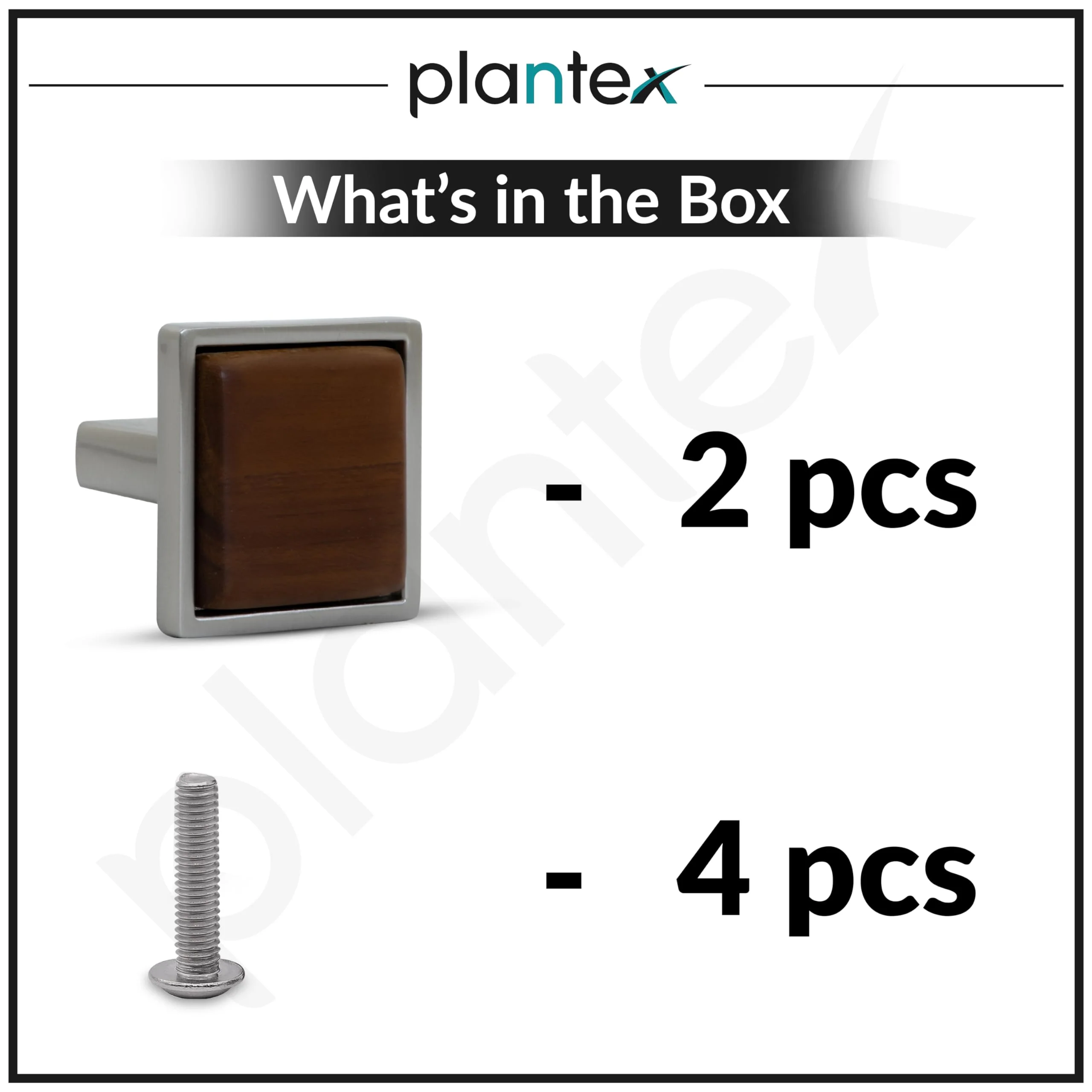 Plantex Square Drawer Knobs and Pulls for Kitchen Cabinet, Wardrobe - Pack of 2 (Satin & Wood) - Image 5