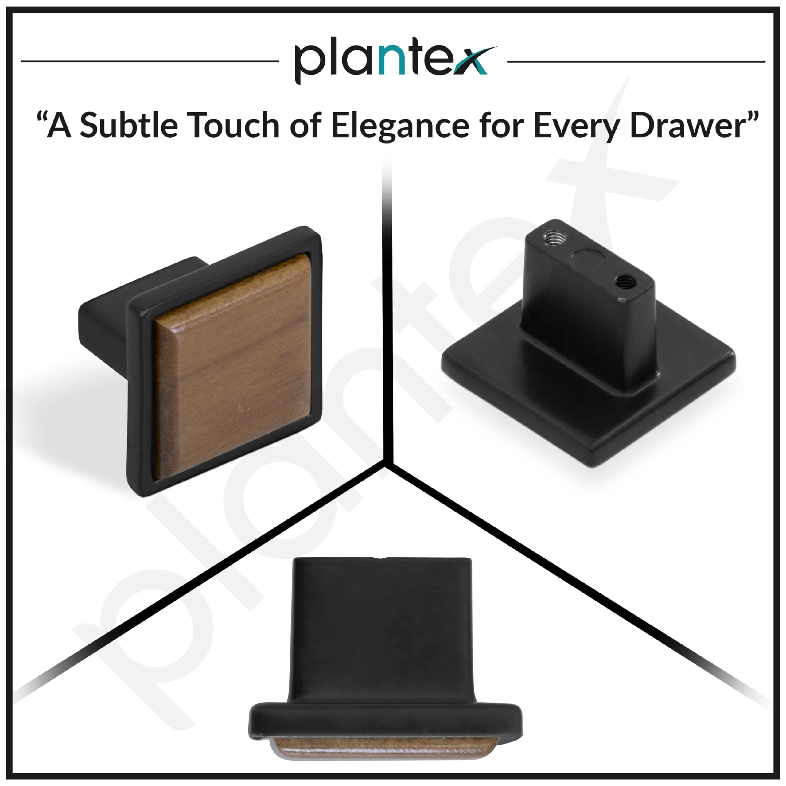 Plantex Square Drawer Knobs/Pull-Push Knob for Drawer/Kitchen/Cabinet/Wardrobe - Pack of 3 (Black & Wood) - Image 4