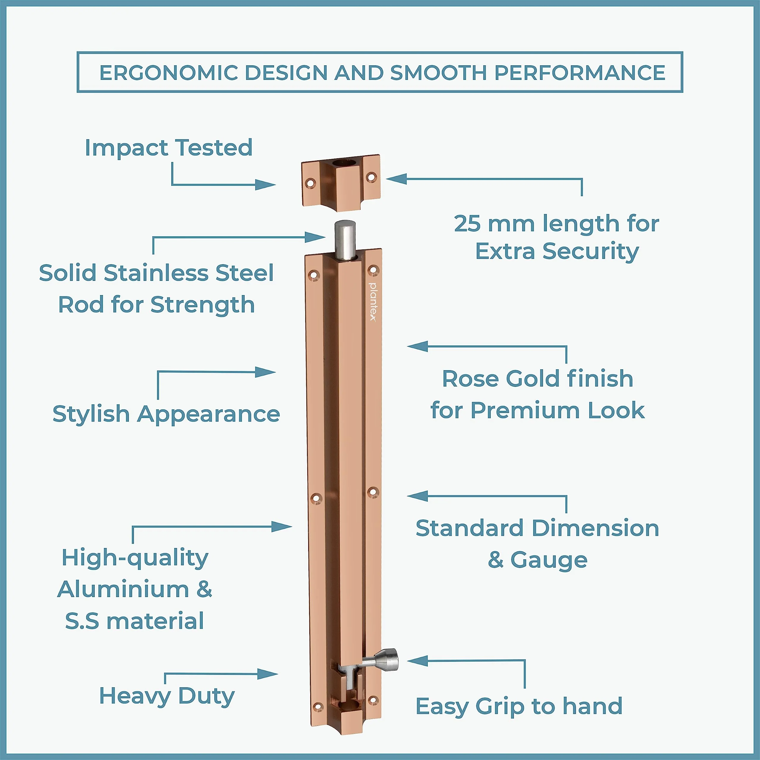 Plantex Stainless Steel 12 inch Tower Bolt/Tower Bolt for Home,Offices Doors and Windows/Tower Bolt for Main Door/Door Latch/Kundi/Chitakini/Door Latch for Windows (Rose Gold, Pack of 1) - Image 4