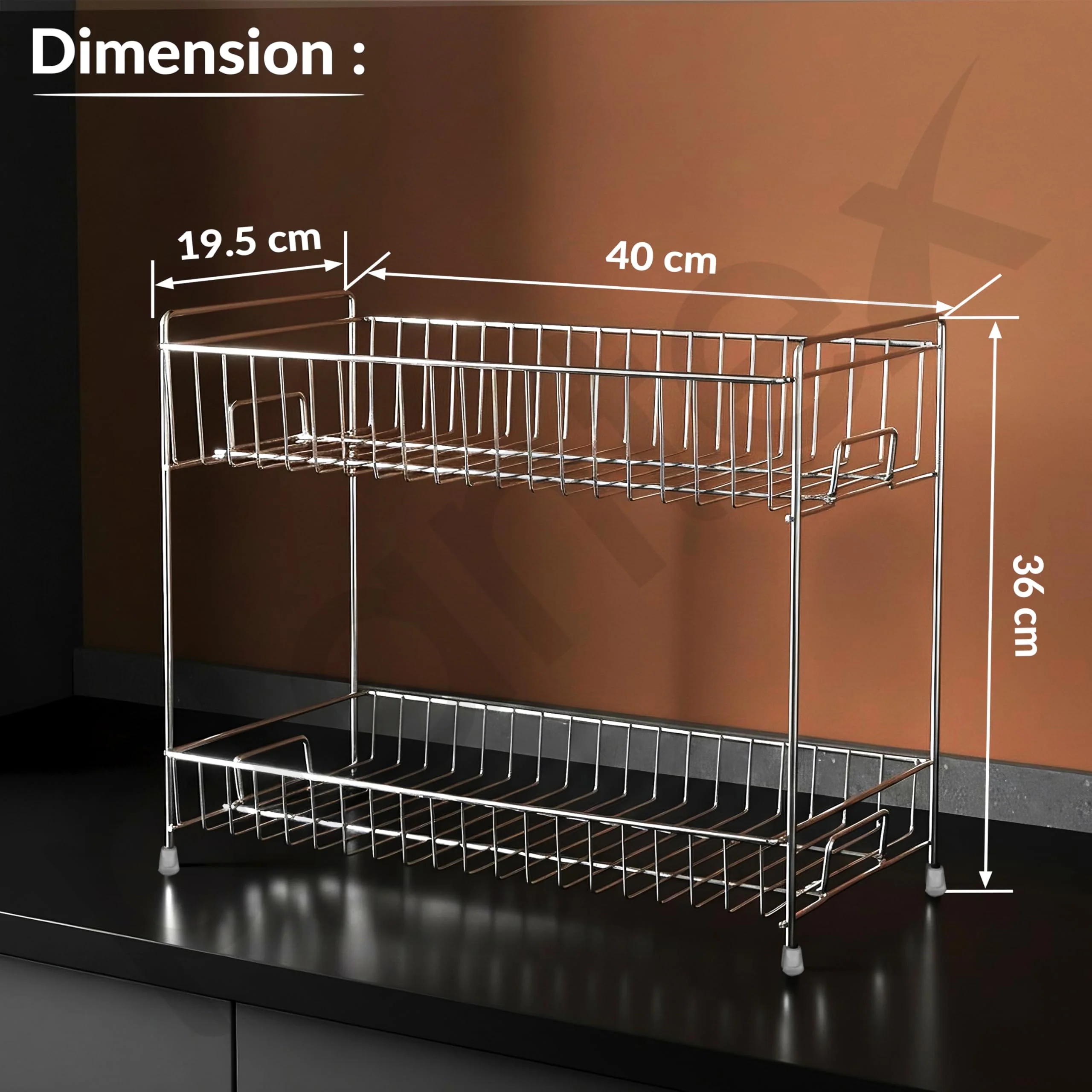 Plantex Stainless Steel 2-Tier Tiered Shelf Table Mount Kitchen Organizer/Spice Rack/Multipurpose Storage Stand/Racks For Kitchen (Chrome) - Image 4