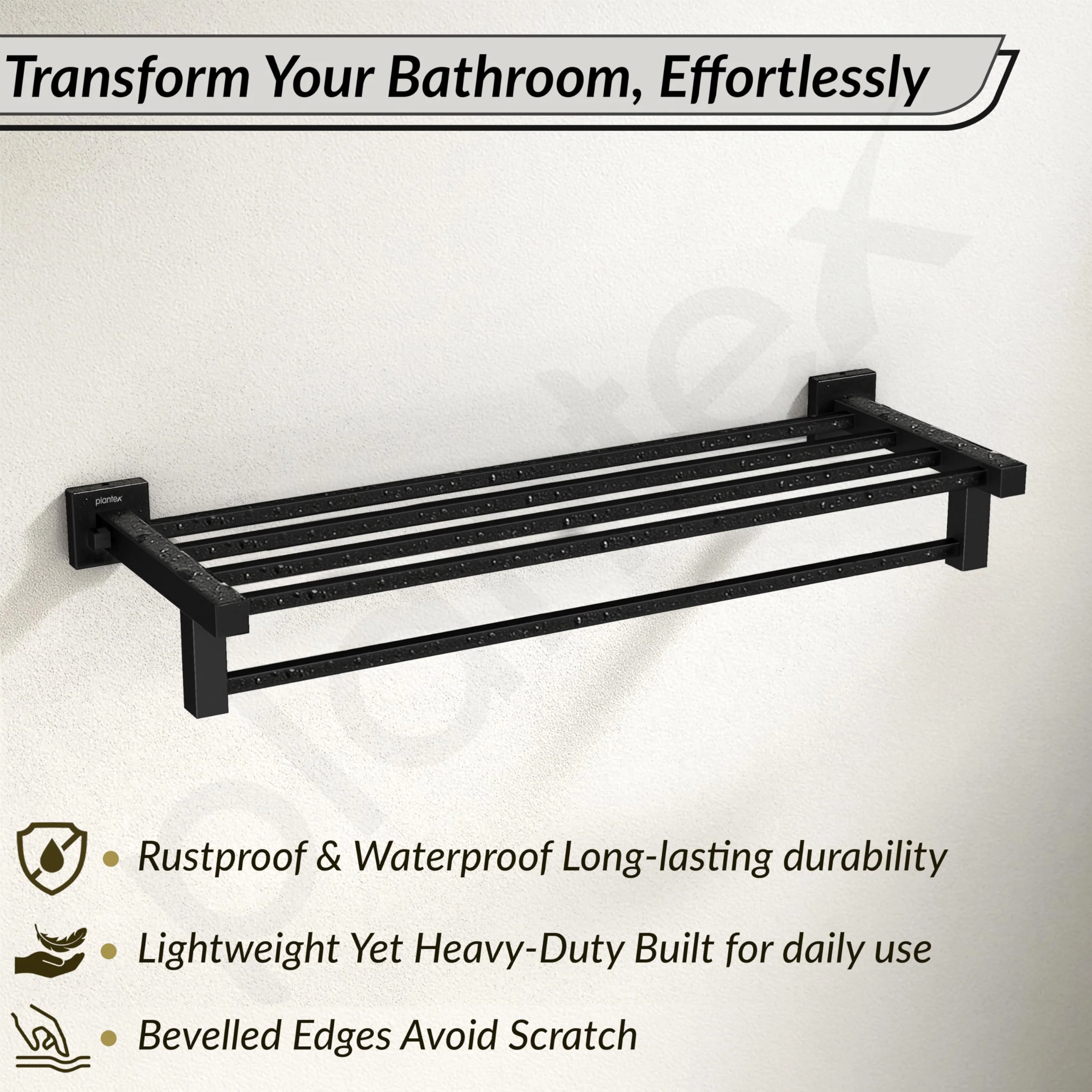 Plantex Stainless Steel 24 Inch Towel Rack for Bathroom/Towel Stand/Towel Holder/Towel Bar/Bathroom Accessories - Pack of 1, Aqua (Black) - Image 6
