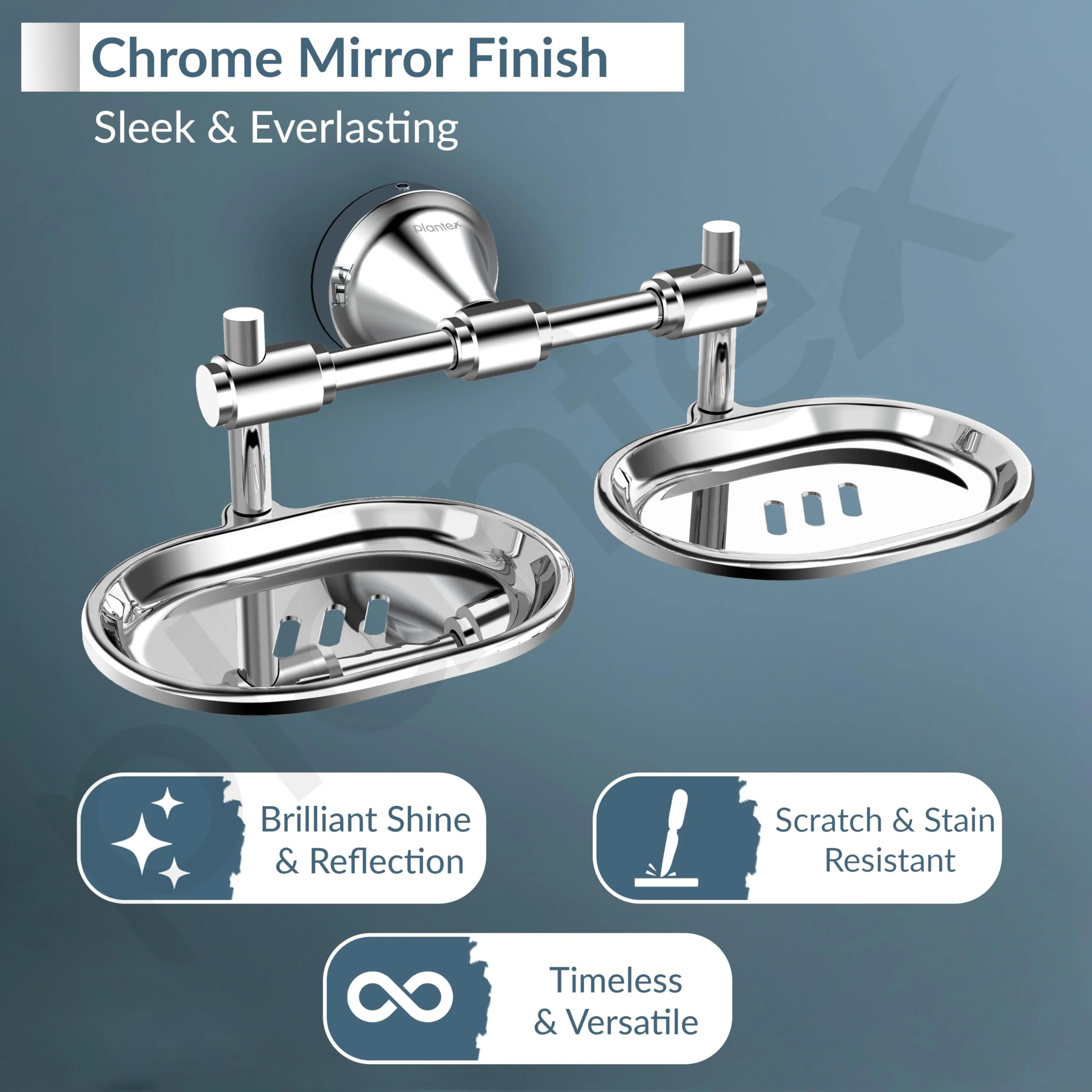 Plantex Stainless Steel 304 Grade Niko Double Soap Holder for Bathroom/Soap Dish/Bathroom Soap Stand/Bathroom Accessories(Chrome) - Pack of 1 - Image 3