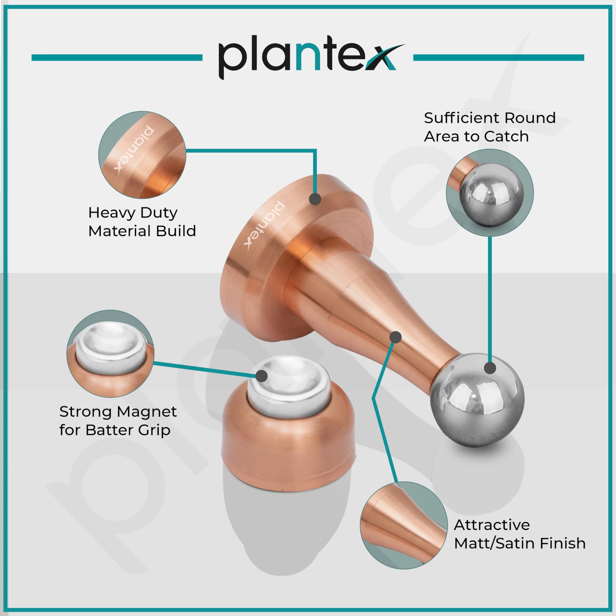Plantex Stainless Steel 360 Degree 4 inch Door Magnet Stopper for Home/Office/Hotel Wall and Floor Mounted Soft-Catcher to Hold Wooden/Glass/PVC Door (Rose Gold Finish) - Image 4