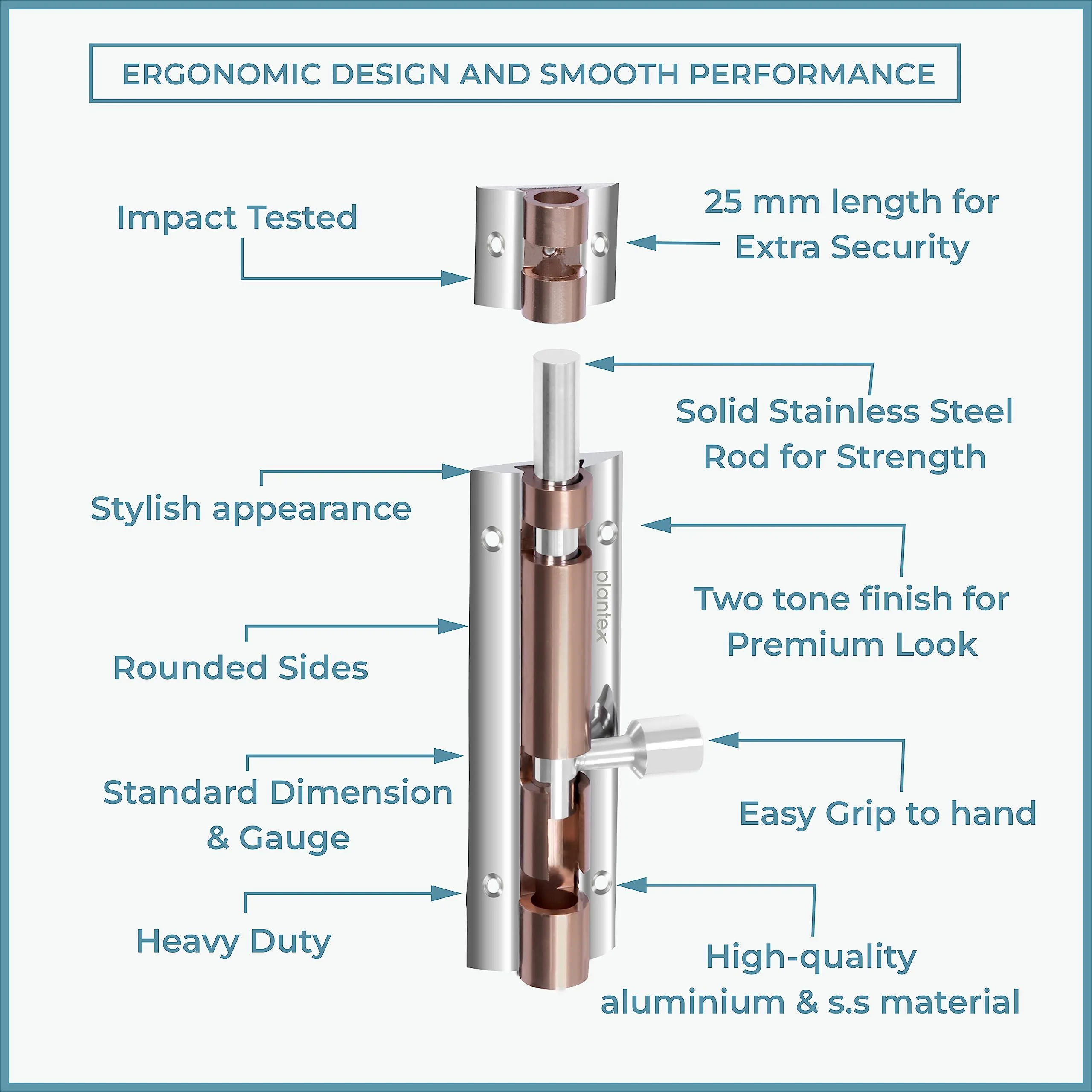 Plantex Stainless Steel 4 inch Tower Bolt/Tower Bolt for Home,Offices Doors and Windows/Tower Bolt for Main Door/Door Latch/Kundi/Chitakini/Door Latch for Windows (Rose Gold Finish, Pack of 1) - Image 4