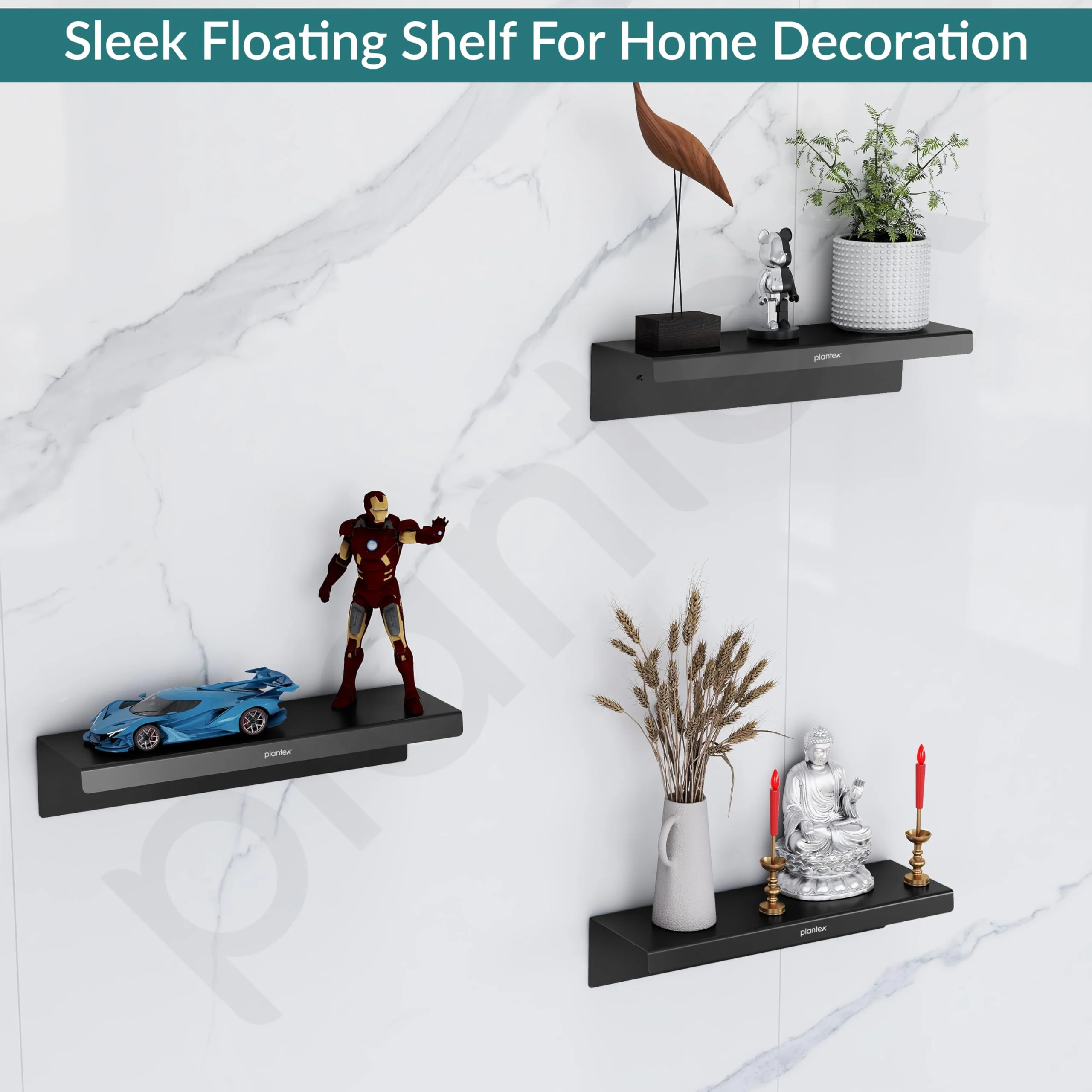 Plantex Stainless Steel Bathroom Shelf/Floating Shelf/Storage Organizer/Rack for Bathroom/Kitchen/Living-Room/Bathroom Accessories - Wall Mount (Matt Black - 14x5 Inches) - Image 5