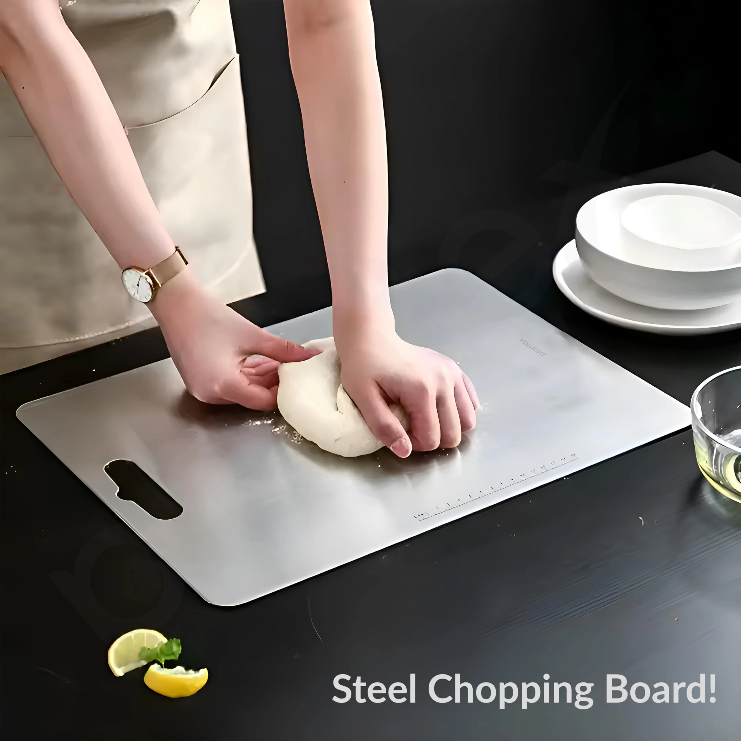 Plantex Stainless Steel Chopping Board for Kitchen Use/Rust-Proof Vegetable Cutting Board with Hygenic Surface (Chrome, Pack of 1, 31 x 20.5 cm) - Image 5