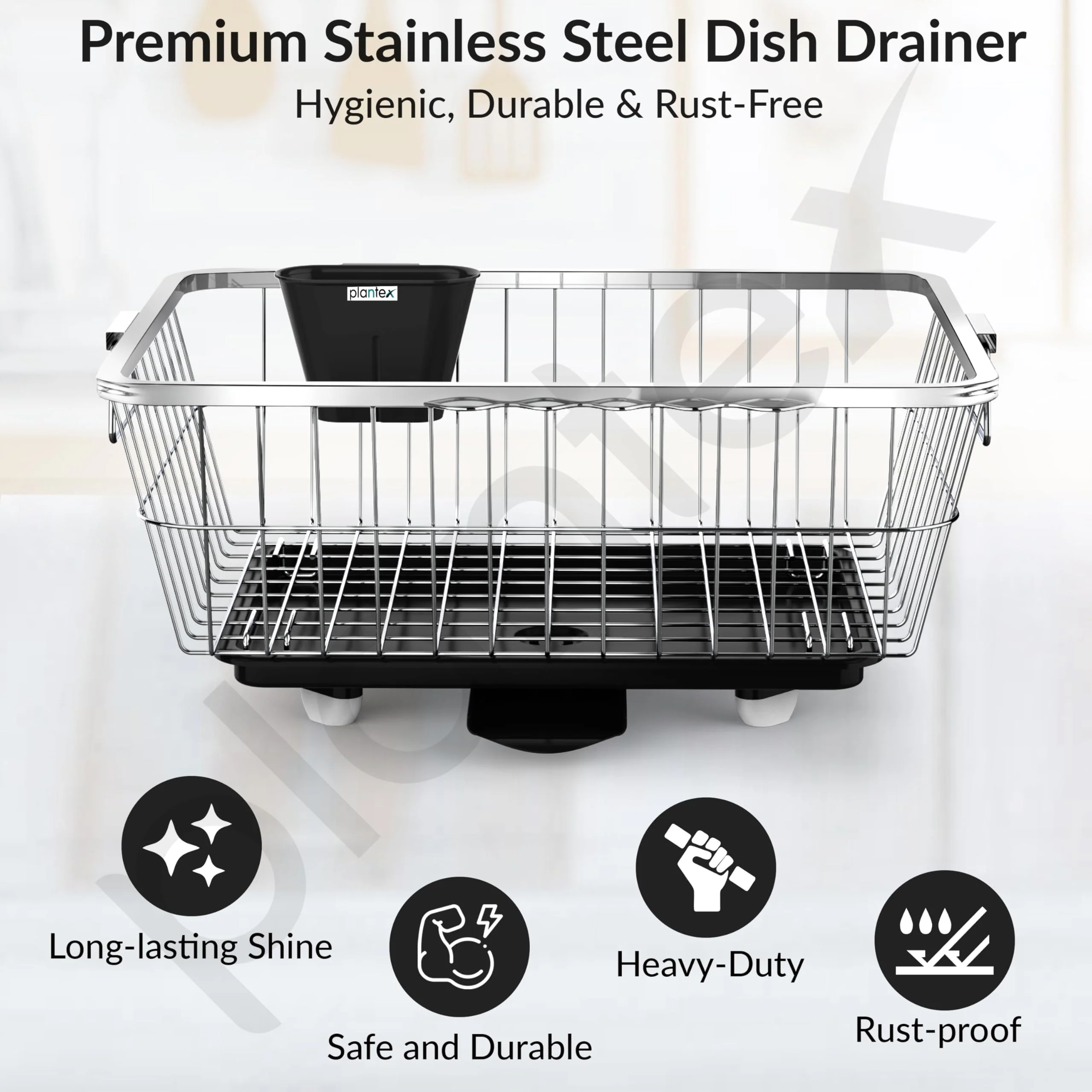Plantex Stainless Steel Dish Drainer Basket for Kitchen Utensils/Dish Drying Rack with Drainer/Bartan Basket/Plate Stand Size - 23X9 Inch (Chrome) - Image 2