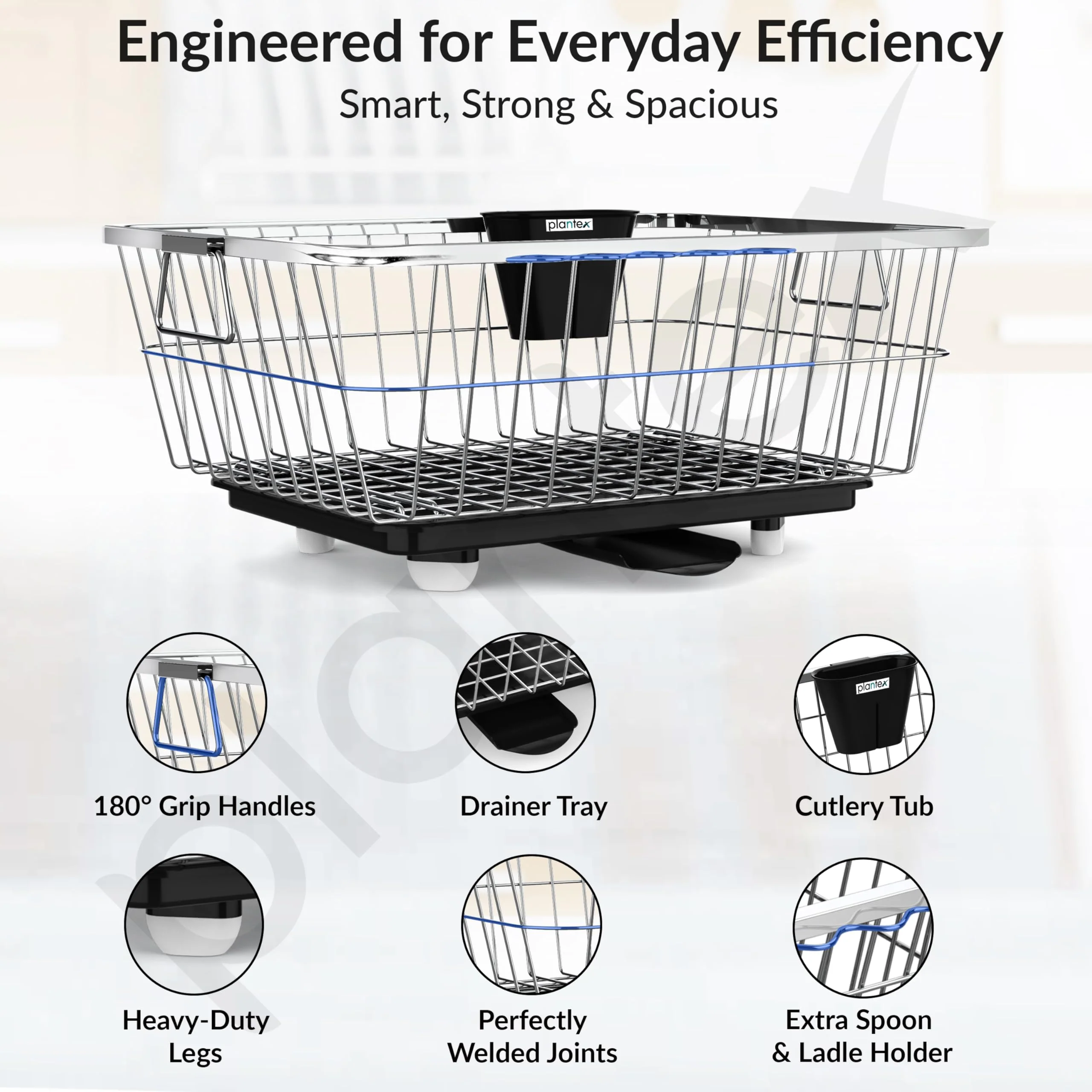 Plantex Stainless Steel Dish Drainer Basket for Kitchen Utensils/Dish Drying Rack with Drainer/Bartan Basket/Plate Stand Size - 23X9 Inch (Chrome) - Image 3