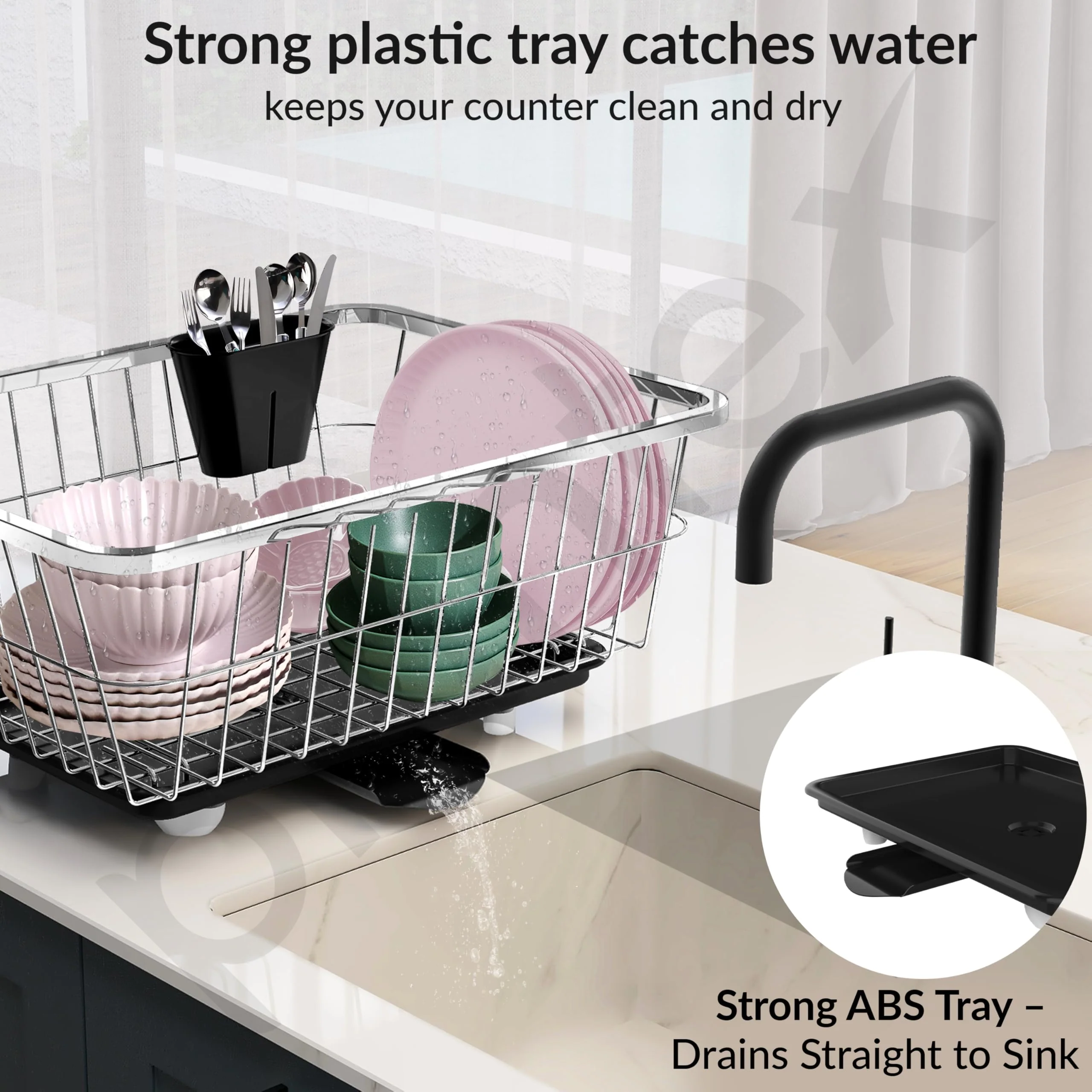 Plantex Stainless Steel Dish Drainer Basket for Kitchen Utensils/Dish Drying Rack with Drainer/Bartan Basket/Plate Stand Size - 23X9 Inch (Chrome) - Image 5