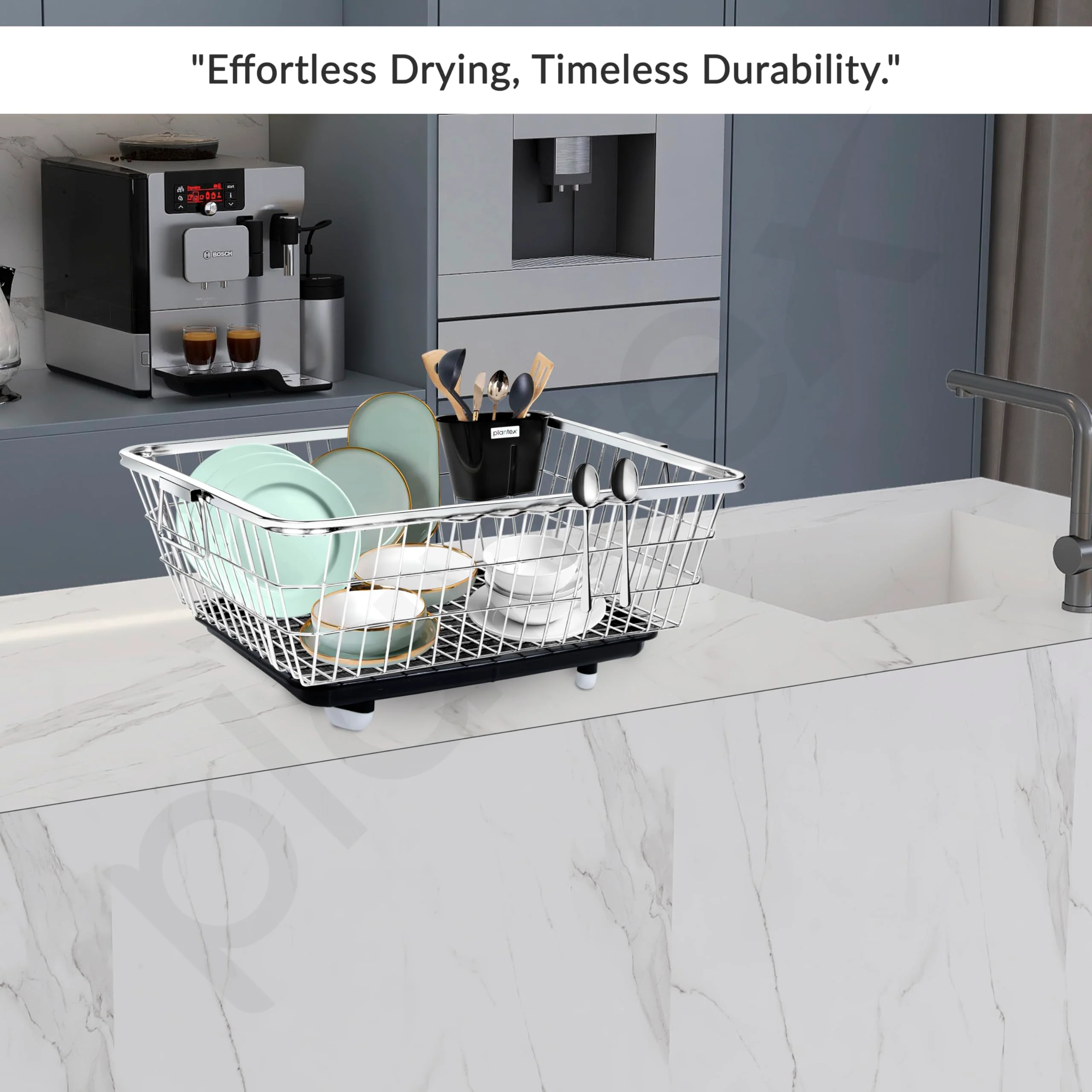 Plantex Stainless Steel Dish Drainer Basket for Kitchen Utensils/Dish Drying Rack with Drainer/Bartan Basket/Plate Stand Size - 23X9 Inch (Chrome) - Image 6
