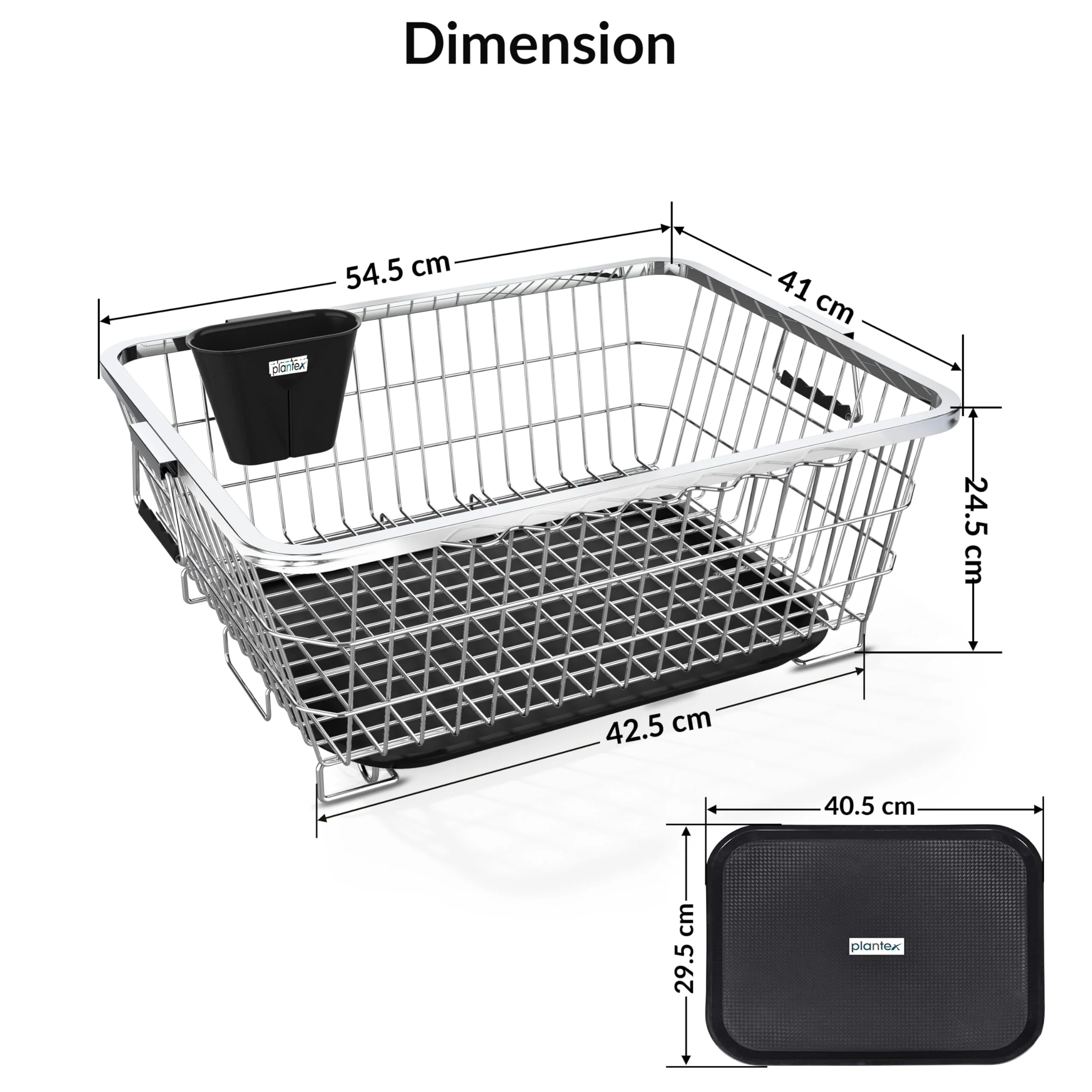 Plantex Stainless Steel Dish Drainer Basket for Kitchen Utensils/Dish Drying Rack with Drainer/Bartan Basket/Plate Stand (Size-54 x 40 x 24 cm/Chrome Finish) - Image 4