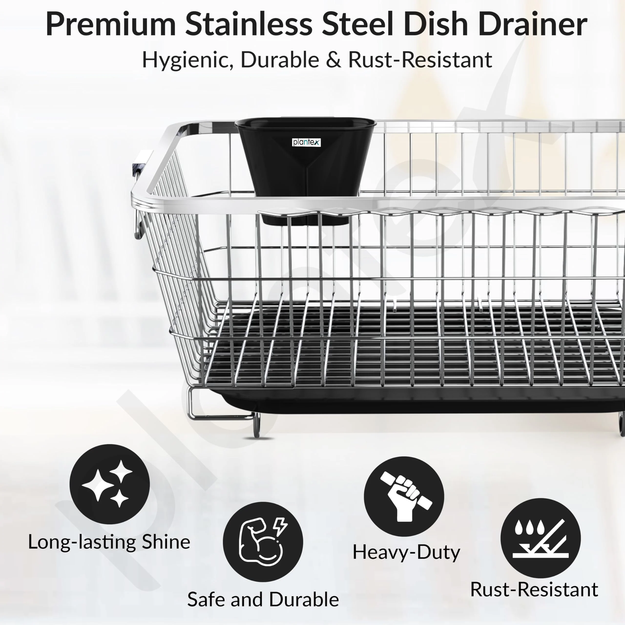 Plantex Stainless Steel Dish Drainer Basket for Kitchen Utensils/Dish Drying Rack with Drainer/Bartan Basket/Plate Stand(Size- 58.5x44.5x23.5 CM - Chrome Finish) - Image 2