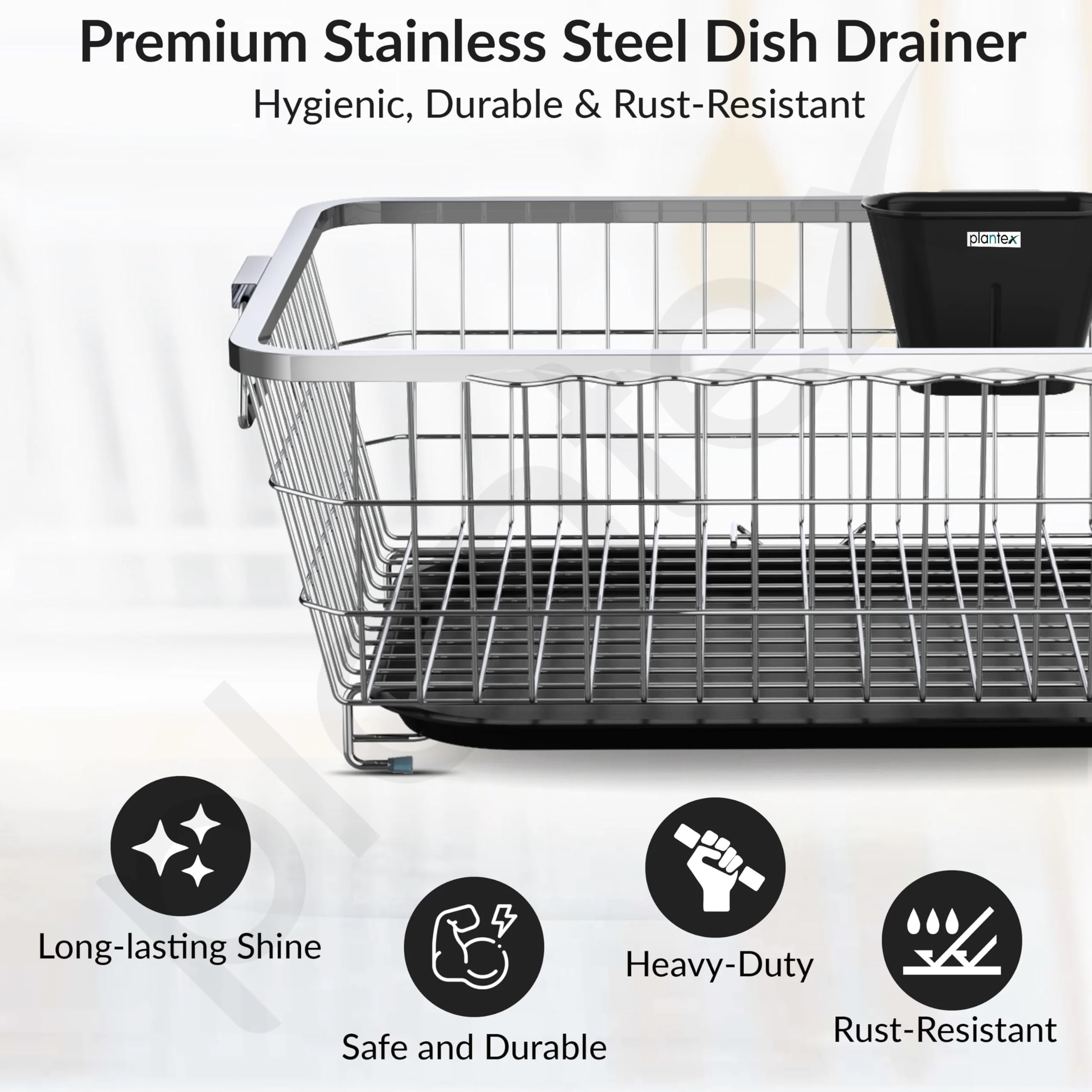 Plantex Stainless Steel Dish Drainer Basket for Kitchen Utensils/Dish Drying Rack with Drainer/Plate Stand/Bartan Basket (Size-56 x 43 x 22 cm) - Image 2