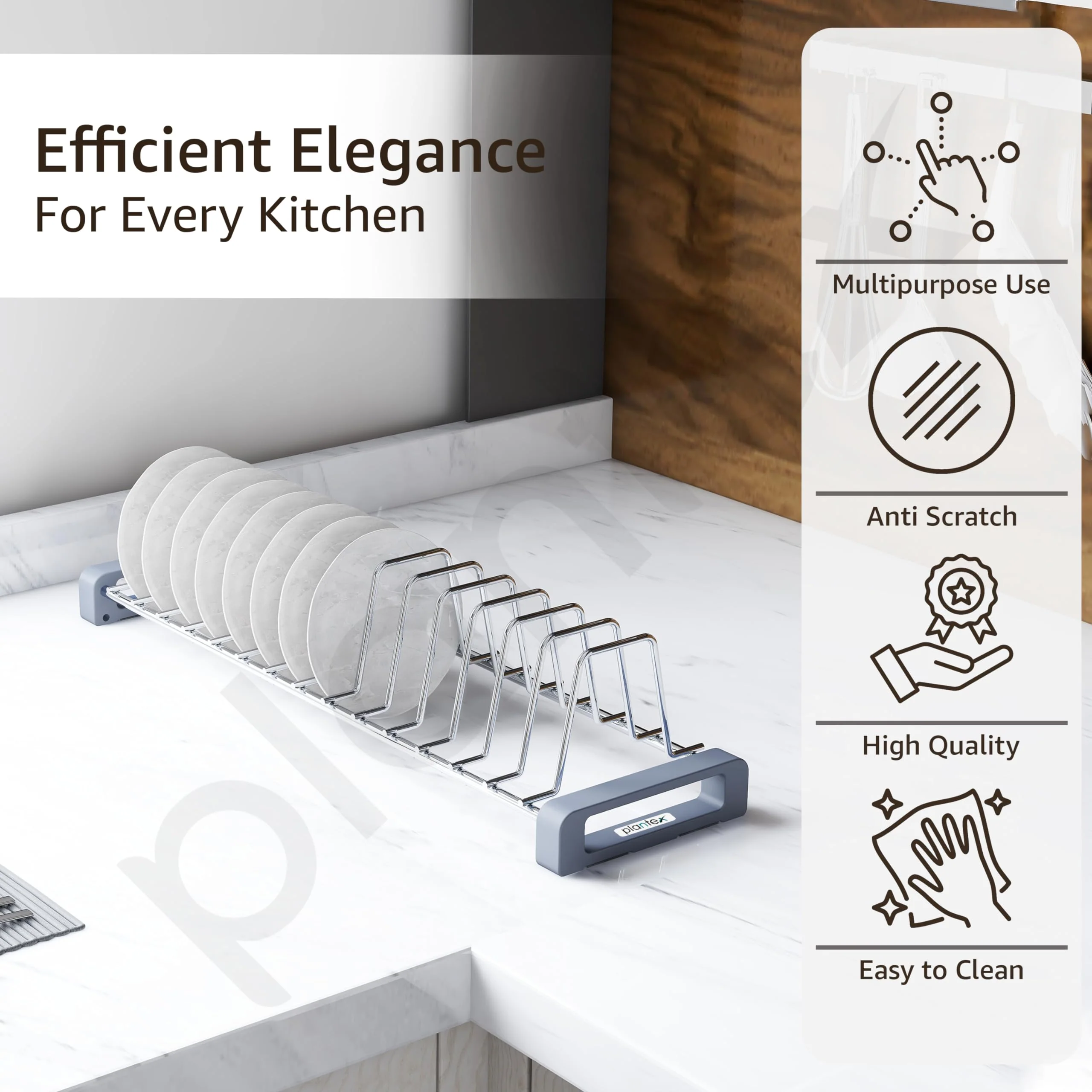 Plantex Stainless Steel Dish Rack for Kitchen/14 Slot Plate Rack for Cabinet/Saucer Dish Stand Organizer with Anti-Scratch Base(Size-4Inches, Slot- 14, Pack of 1), 47 x 13 x 10.5 Cm - Image 3