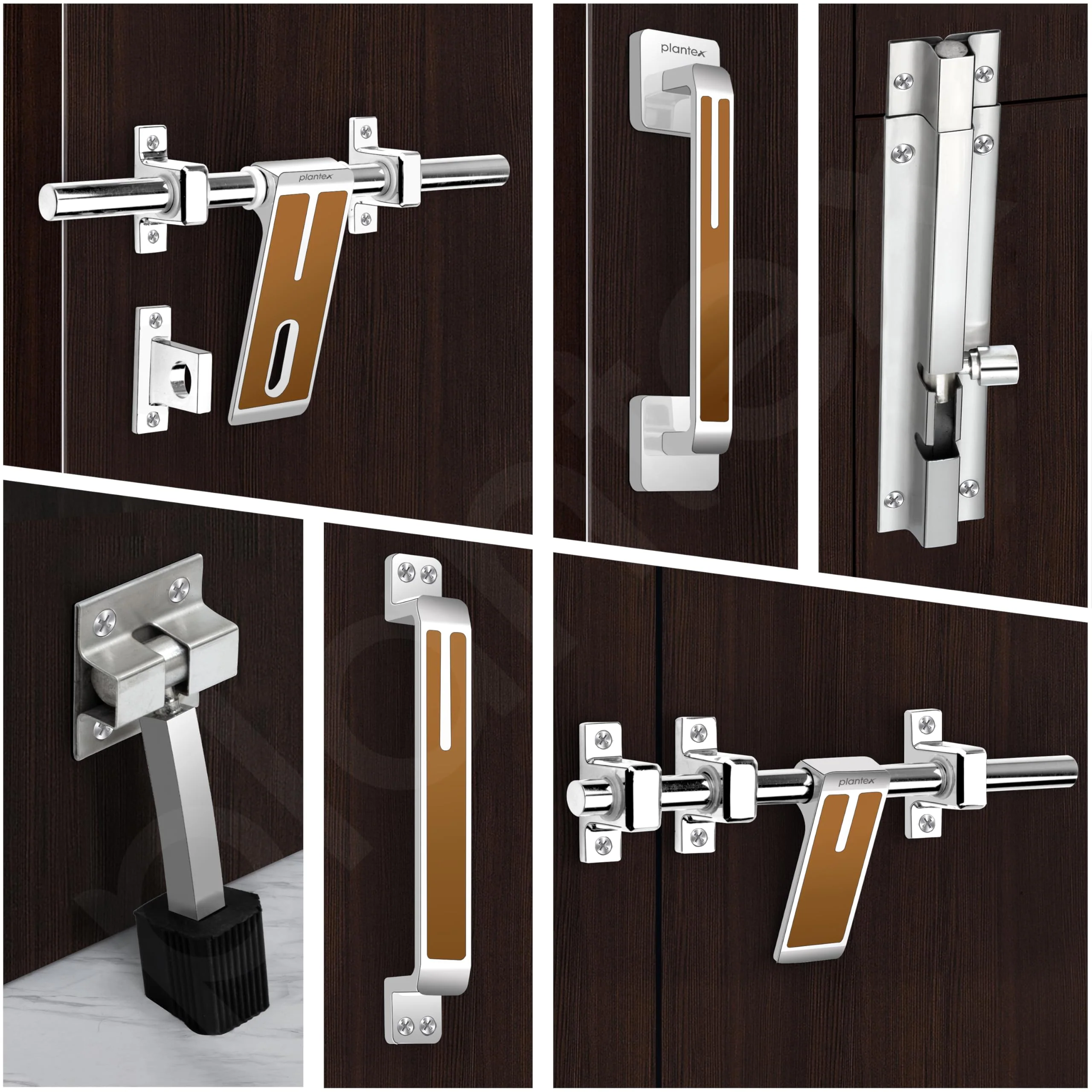 Plantex Stainless Steel Door Kit for Single Door/Door Accessories (10-inch Al-Drop,8-inch Latch,2 Handles,7-inch Tower Bolt and 4-inch Door Stopper- (Chrome & Rose Gold) - Image 2