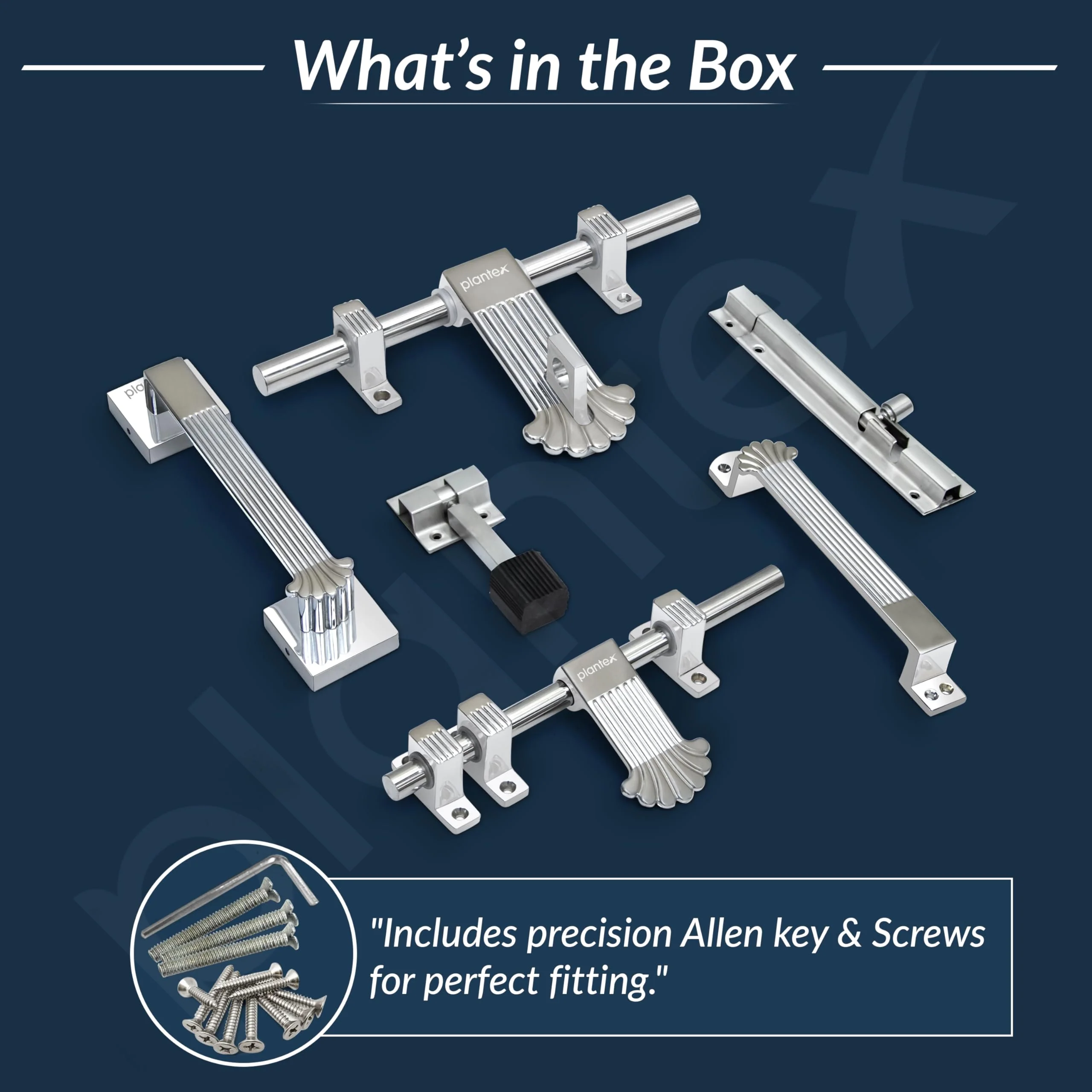 Plantex Stainless Steel Door Kit for Single Door/Door Accessories (10-inch Al-Drop,8-inch Latch,2 Handles of 8 and 7 Inch,7-inch Tower Bolt and 4-inch Door Stopper- (Chrome & Satin) - Image 5