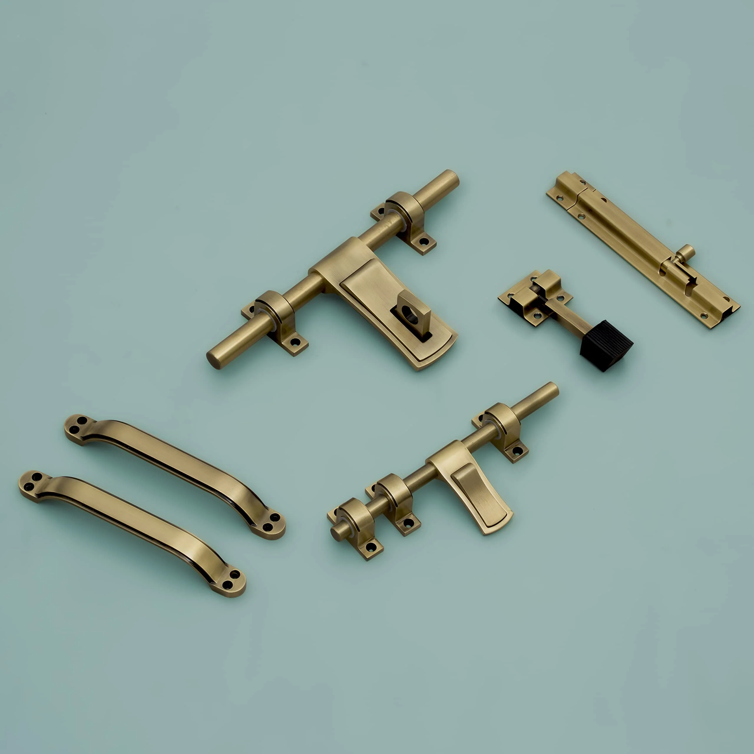 Plantex Stainless Steel Door Kit for Single Door/Door Hardware/Door Accessories (10 inch Al-Drop,8 inch Latch, 7 inch 2 Handles,7 inch Tower Bolt and 4 inch Door Stopper) - (DMAL-02-Brass Antique) - Image 2