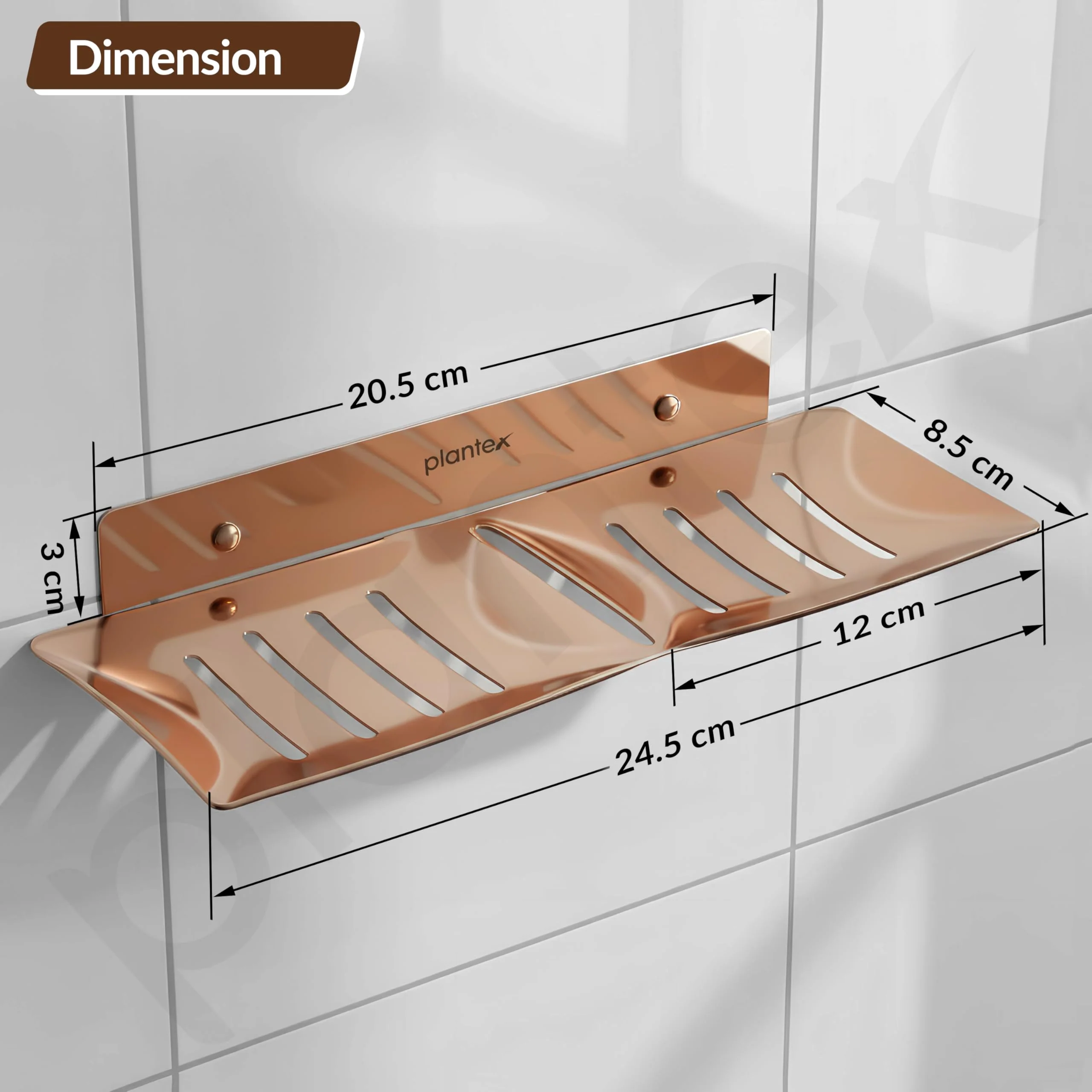 Plantex Stainless Steel Double Soap Dish/Stand/Holder/Tray for Bathroom and Kitchen/Bathroom Accessories - Wall Mount (Rose Gold) - Image 4
