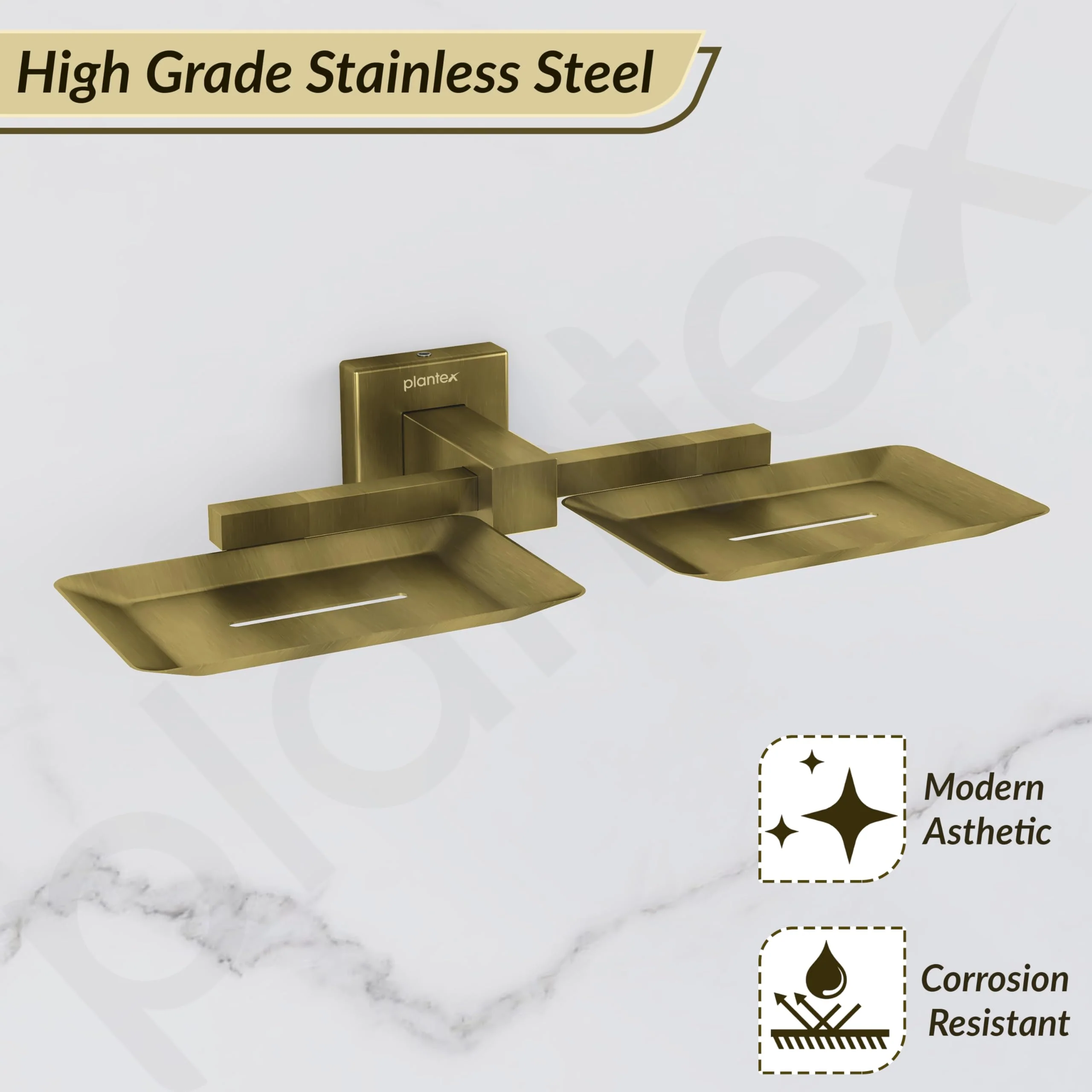 Plantex Stainless Steel Double Soap Holder for Bathroom/Soap Case/Dual Soap Dish/Soap Storage/Bathroom Accessories - Pack of 1, Aqua (Brass Antique) - Image 3