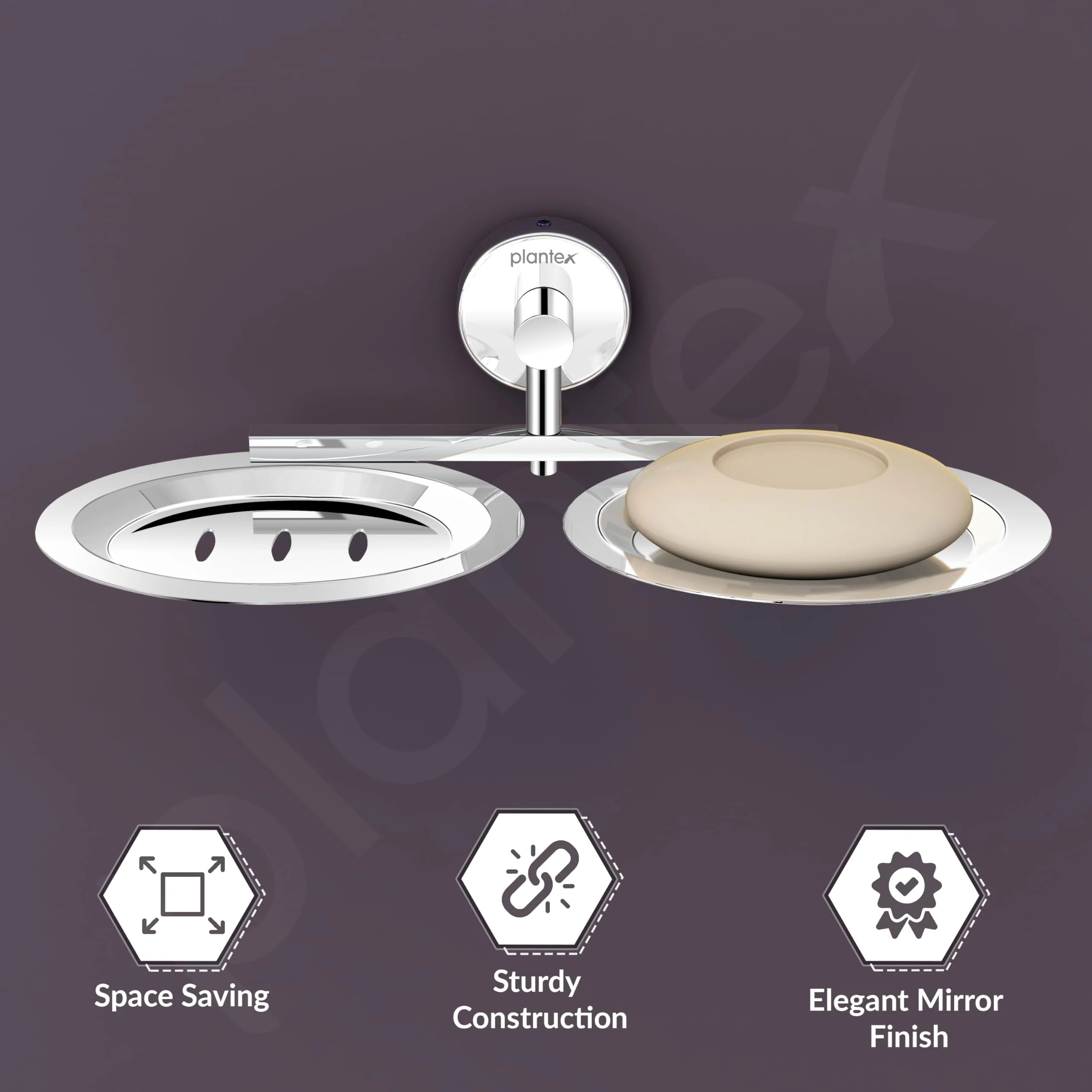 Plantex Stainless Steel Double Soap Holder for Bathroom/Soap Stand/Dual Soap Dish/Soap Storage/Bathroom Accessories - (Chrome) - Image 2
