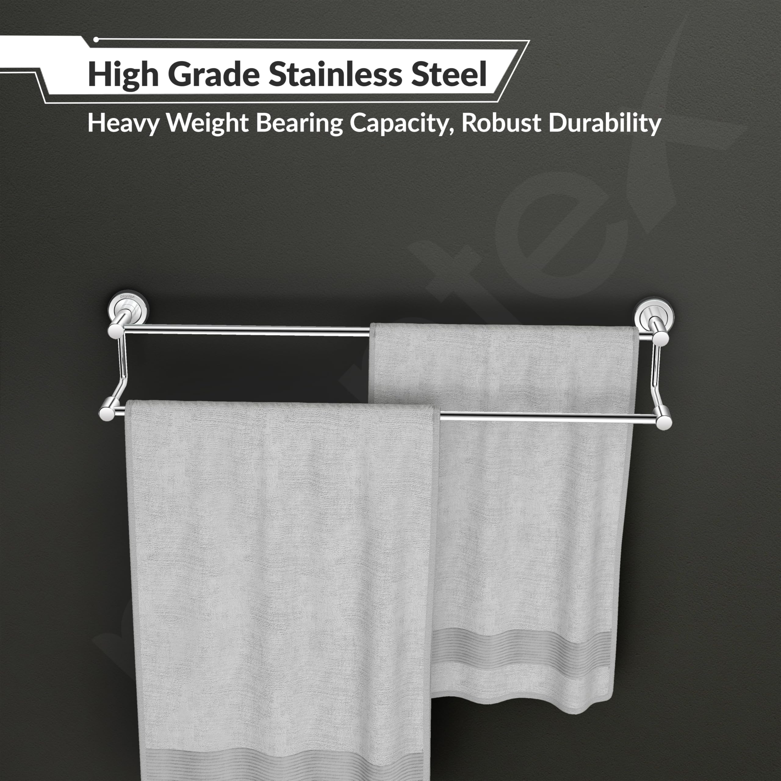 Plantex Stainless Steel Dual Towel Rod/Towel Bar for Bathroom/Towel Hanger/Stand/Bathroom Accessories (24 Inch - Chrome Finish) - Pack of 1 - Image 4