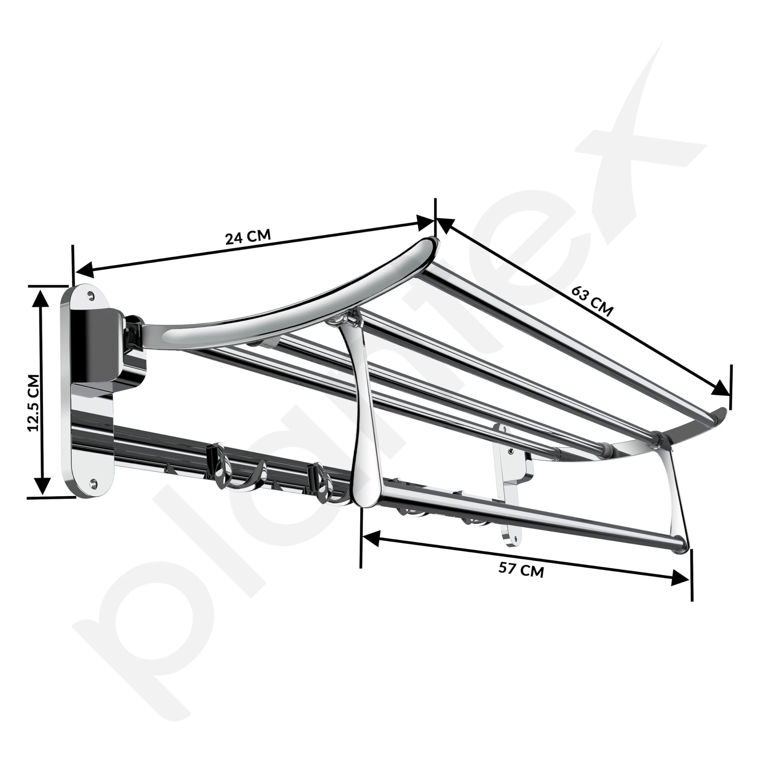 Plantex Stainless Steel Folding Towel Rack for Bathroom/Towel Stand/Hanger/Bathroom Accessories - Pack of 10 (24 Inch-Chrome) - Image 3