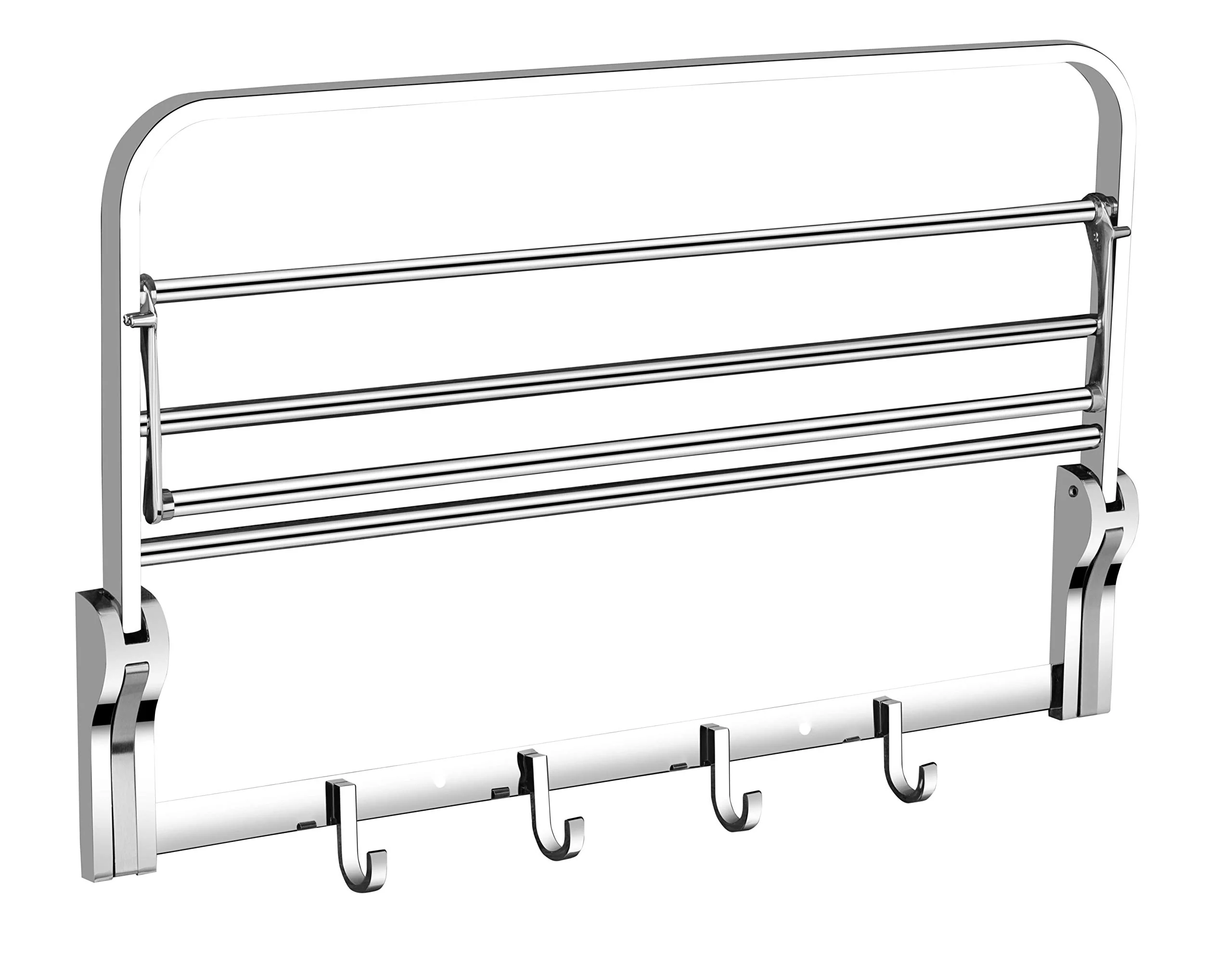 Plantex Stainless Steel Folding Towel Rack/Towel Rod with Hooks for Bathroom/Towel Stand/Towel Hanger/Bathroom Accessories (24-inch) Chrome - Image 4