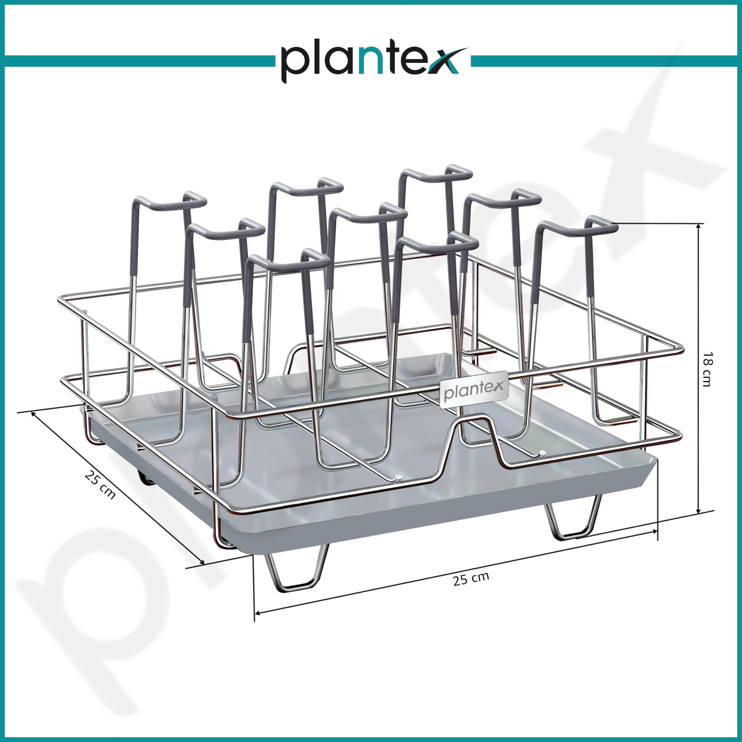 Plantex Stainless Steel Glass Holder for Kitchen/Mug Holder with Detachable Drain Tray/Glass Stand for Kitchen/Dining Table/Stand for 9 Glass(Chrome) - Image 2