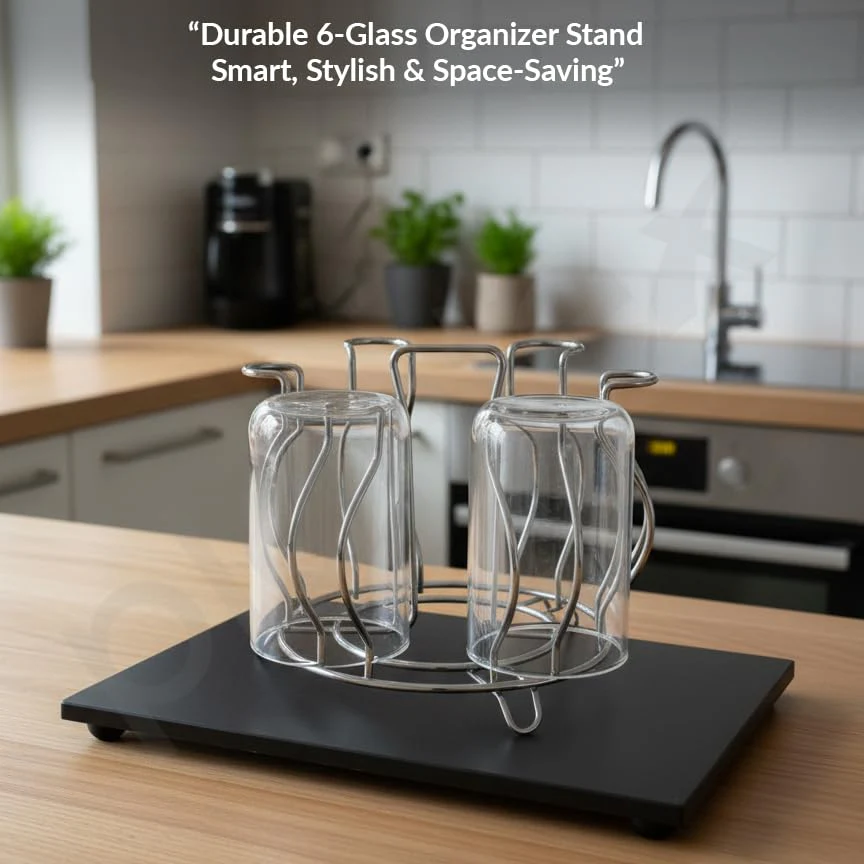 Plantex Stainless Steel Glass Stand/Mug Holder/Glass Holder for Kitchen/Dining Table (Chrome) - Image 7