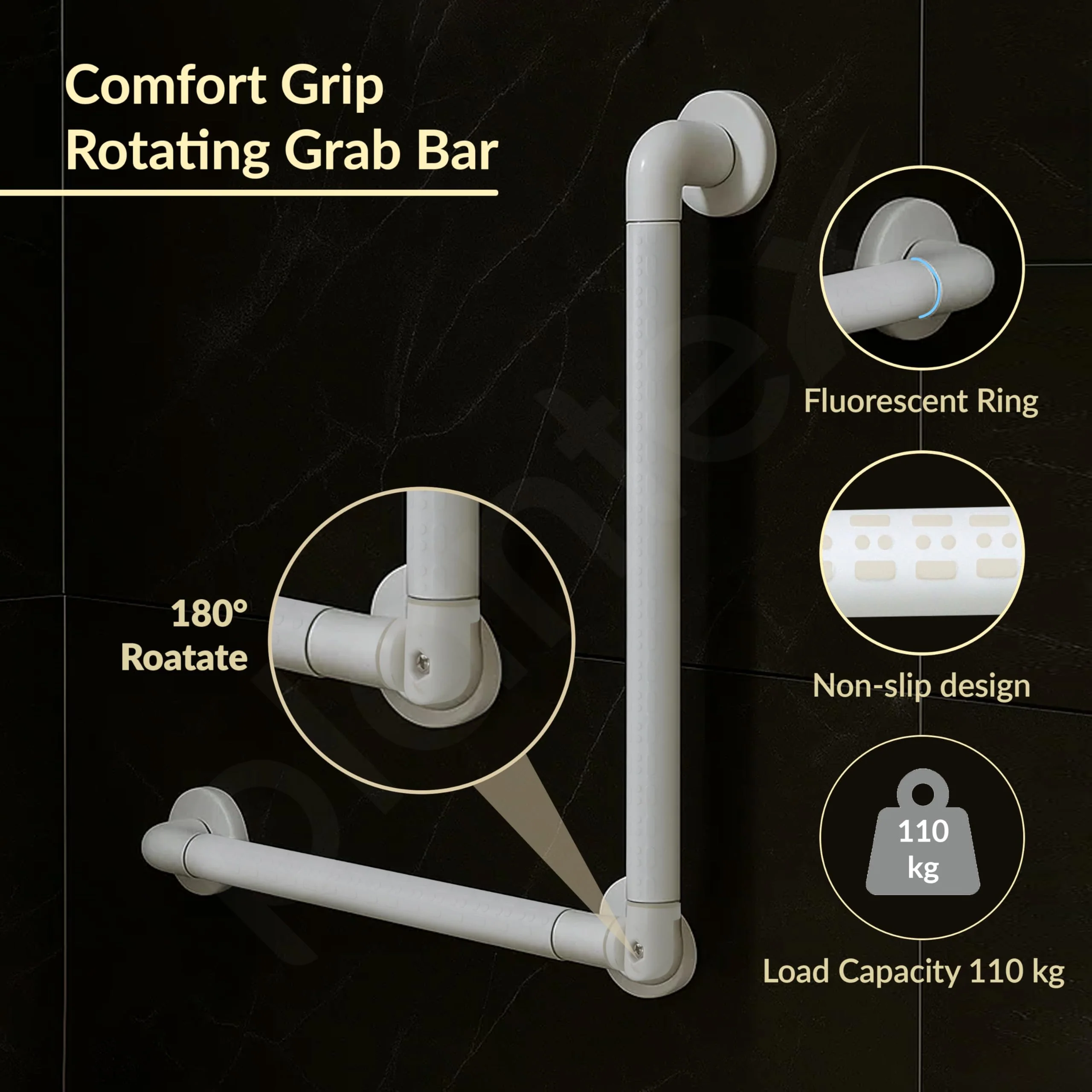 Plantex Stainless Steel Grab Bar/Wall Mounted Safety L Shaped Grab Bar for Bathroom/Grabbars for Toilet Senior Citizens - Pack of 1 (White) - Image 2